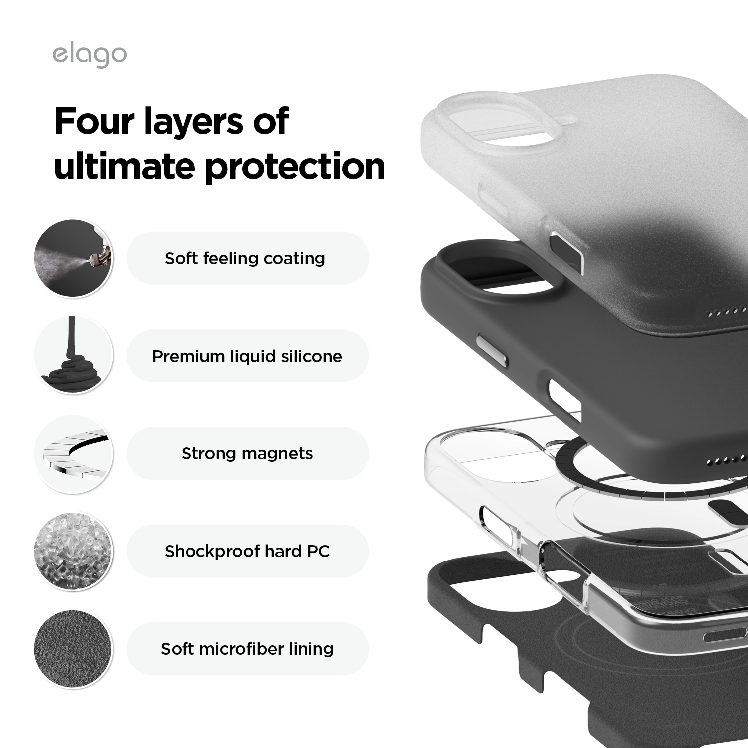 Étui en silicone magnétique elago compatible avec l'étui iPhone 16 plus de 6,7 po compatible avec tous les accessoires MagSafe - aimants intégrés,