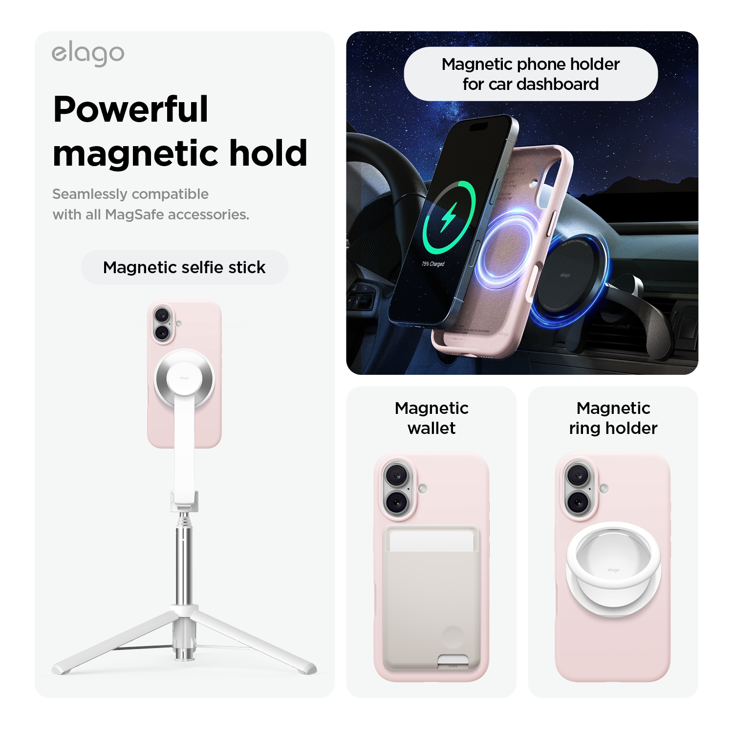 elago Magnetic Silicone Case Compatible with iPhone 16 Case 6.1 Inch Compatible with All MagSafe Accessories - Built-in Magnets, Soft Grip Silicone,