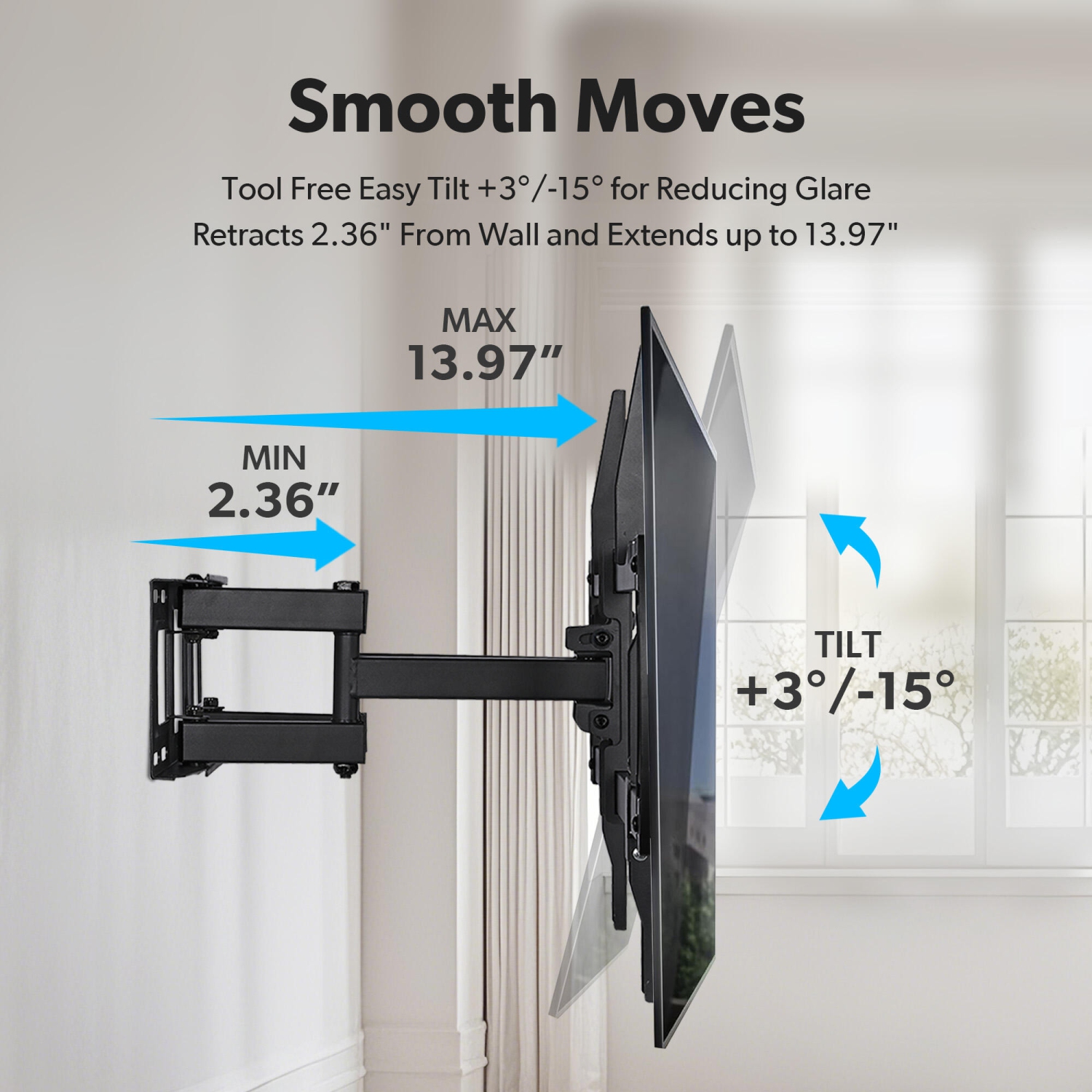 Support mural articulé pour téléviseur de 37-80 po avec bras articulés, support d'extension pivotant pour téléviseur jusqu'à 132&nbsp;lb et support