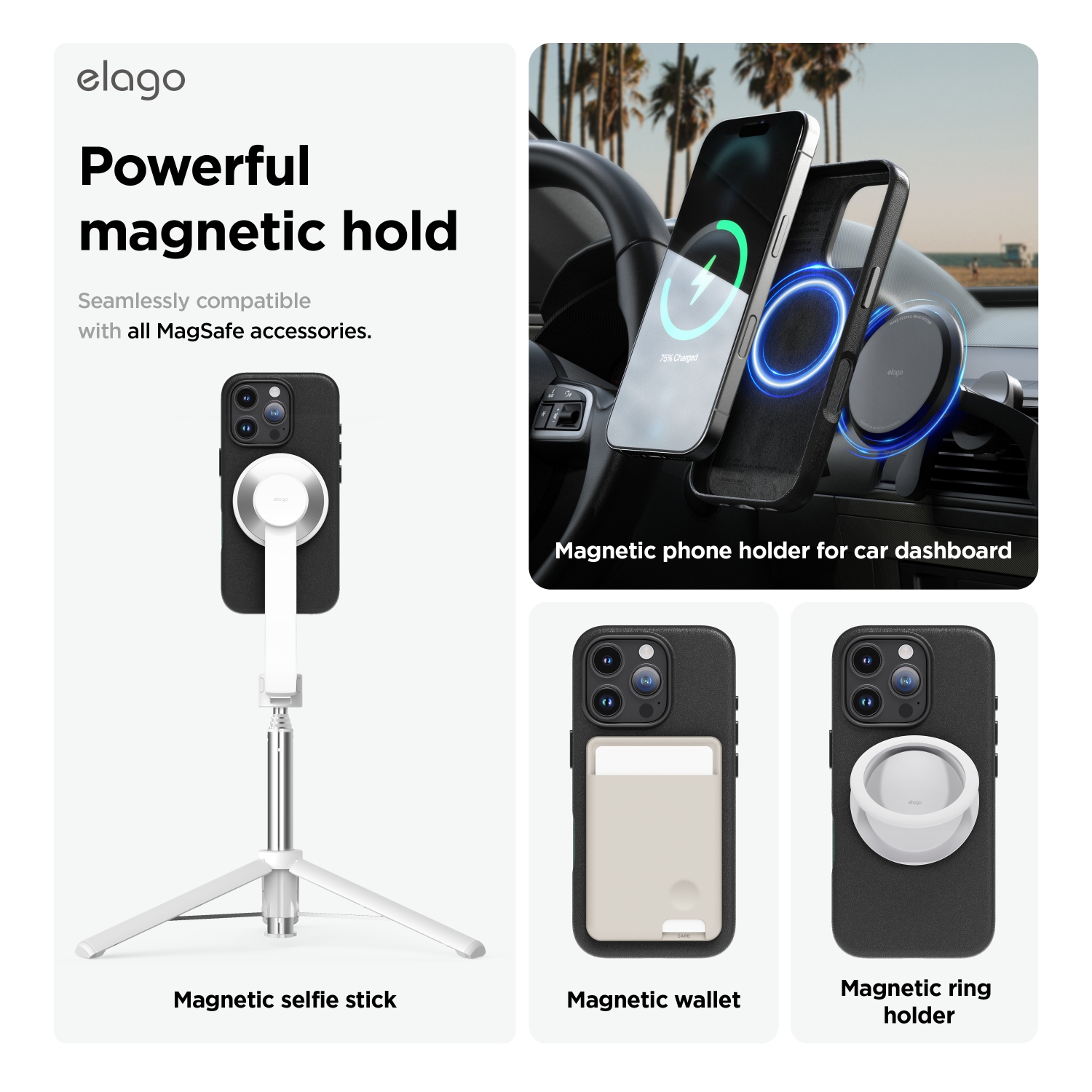 elago Magnetic Leather Case Compatible with iPhone 16 Pro Case, Compatible with All MagSafe Accessories, 6.3 inch - Built-in Magnets, Vegan Leather,