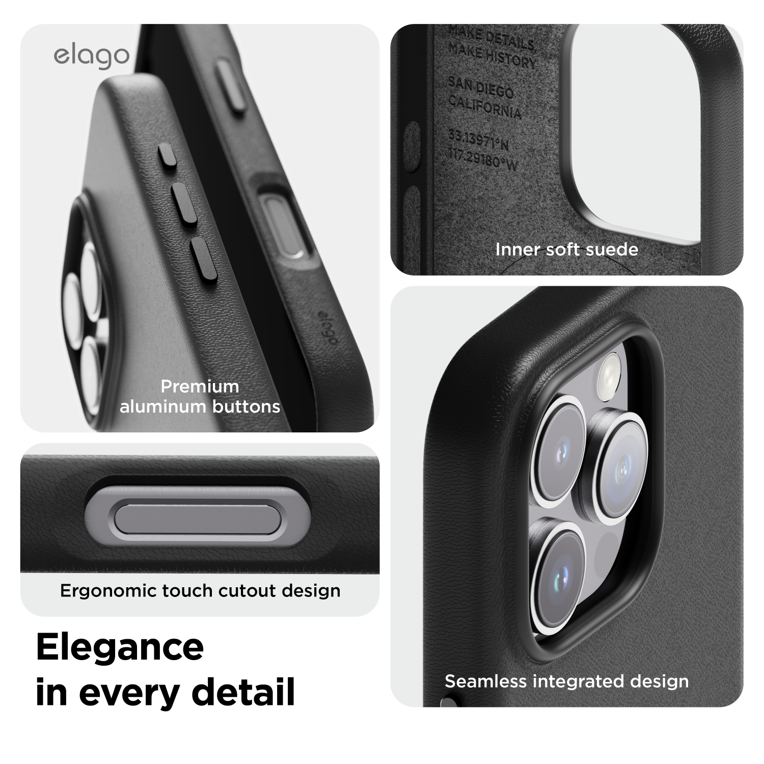 elago Magnetic Leather Case Compatible with iPhone 16 Pro Case, Compatible with All MagSafe Accessories, 6.3 inch - Built-in Magnets, Vegan Leather,