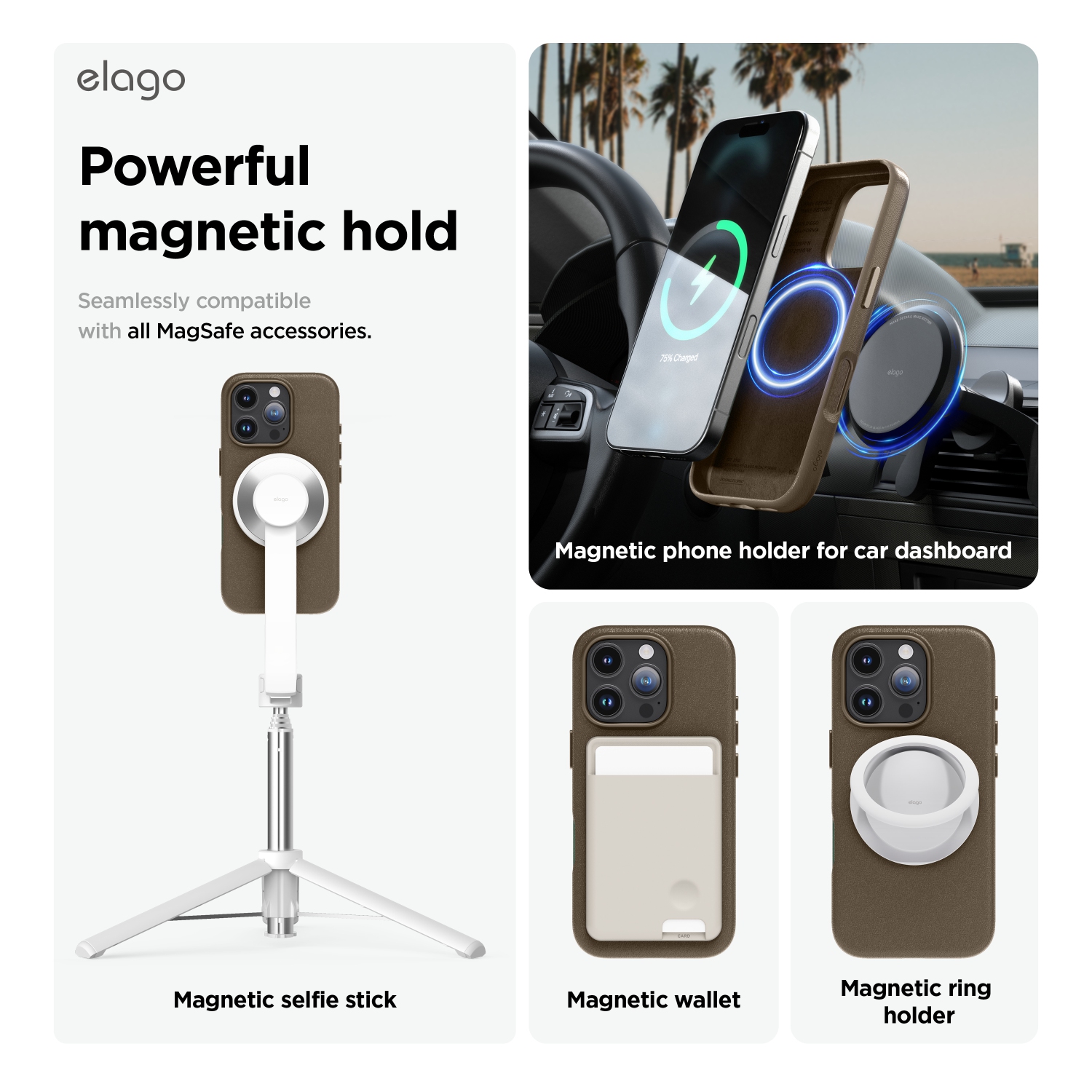 elago Magnetic Leather Case Compatible with iPhone 16 Pro Case, Compatible with All MagSafe Accessories, 6.3 inch - Built-in Magnets, Vegan Leather,