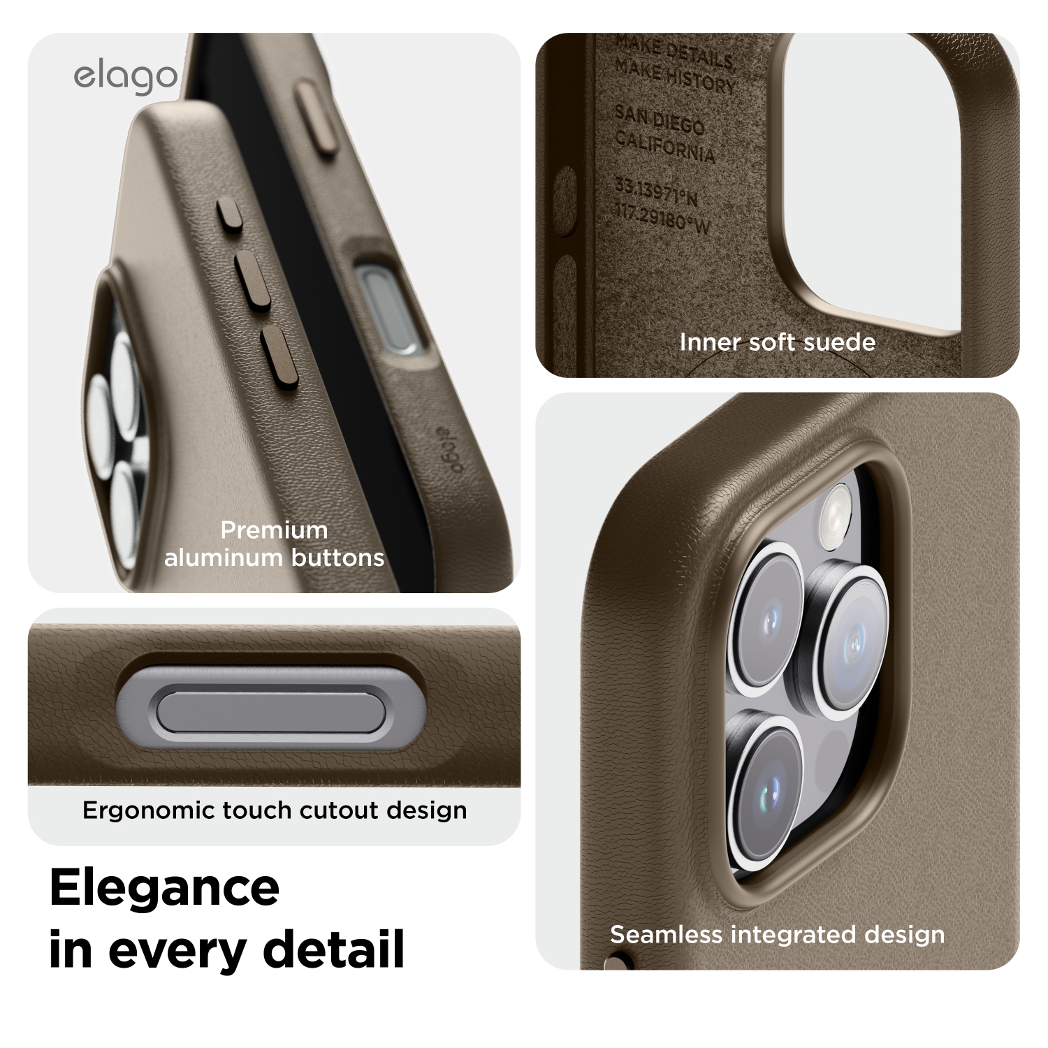 elago Magnetic Leather Case Compatible with iPhone 16 Pro Case, Compatible with All MagSafe Accessories, 6.3 inch - Built-in Magnets, Vegan Leather,