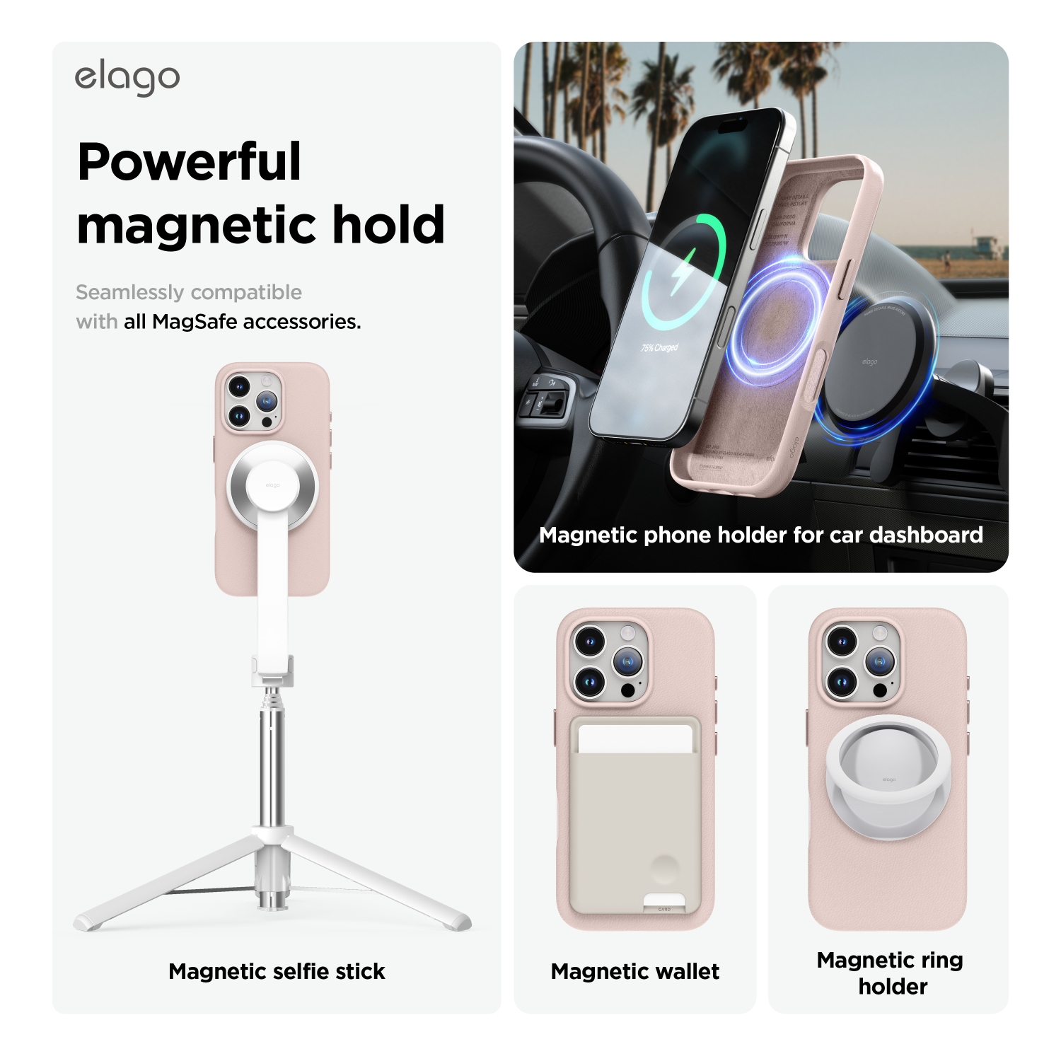 elago Magnetic Leather Case Compatible with iPhone 16 Pro Case, Compatible with All MagSafe Accessories, 6.3 inch - Built-in Magnets, Vegan Leather,