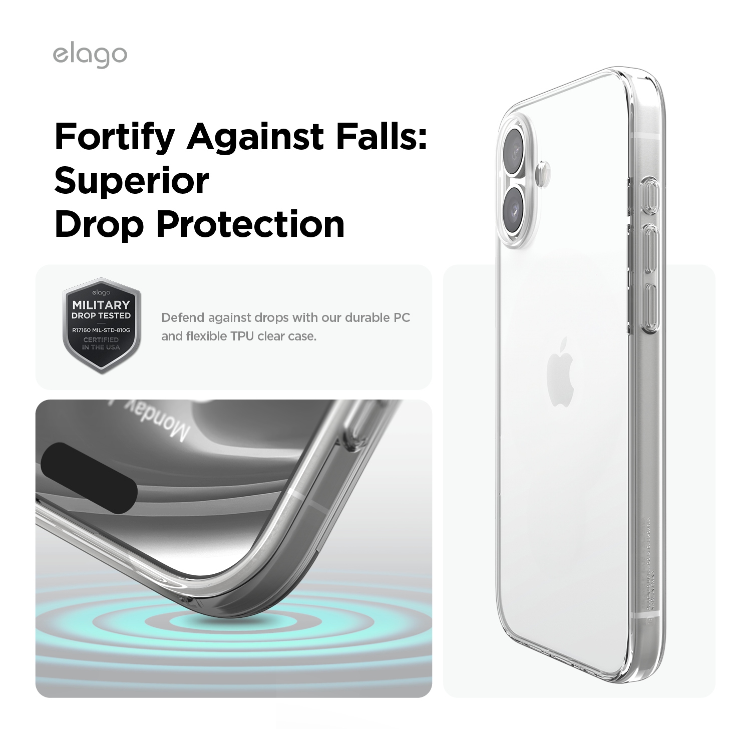 elago Hybrid Clear Case Compatible with iPhone 16 Plus Case Cover 6.7" - PC + TPU Hybrid Technology, Shockproof bumper, Raised Camera Protection,