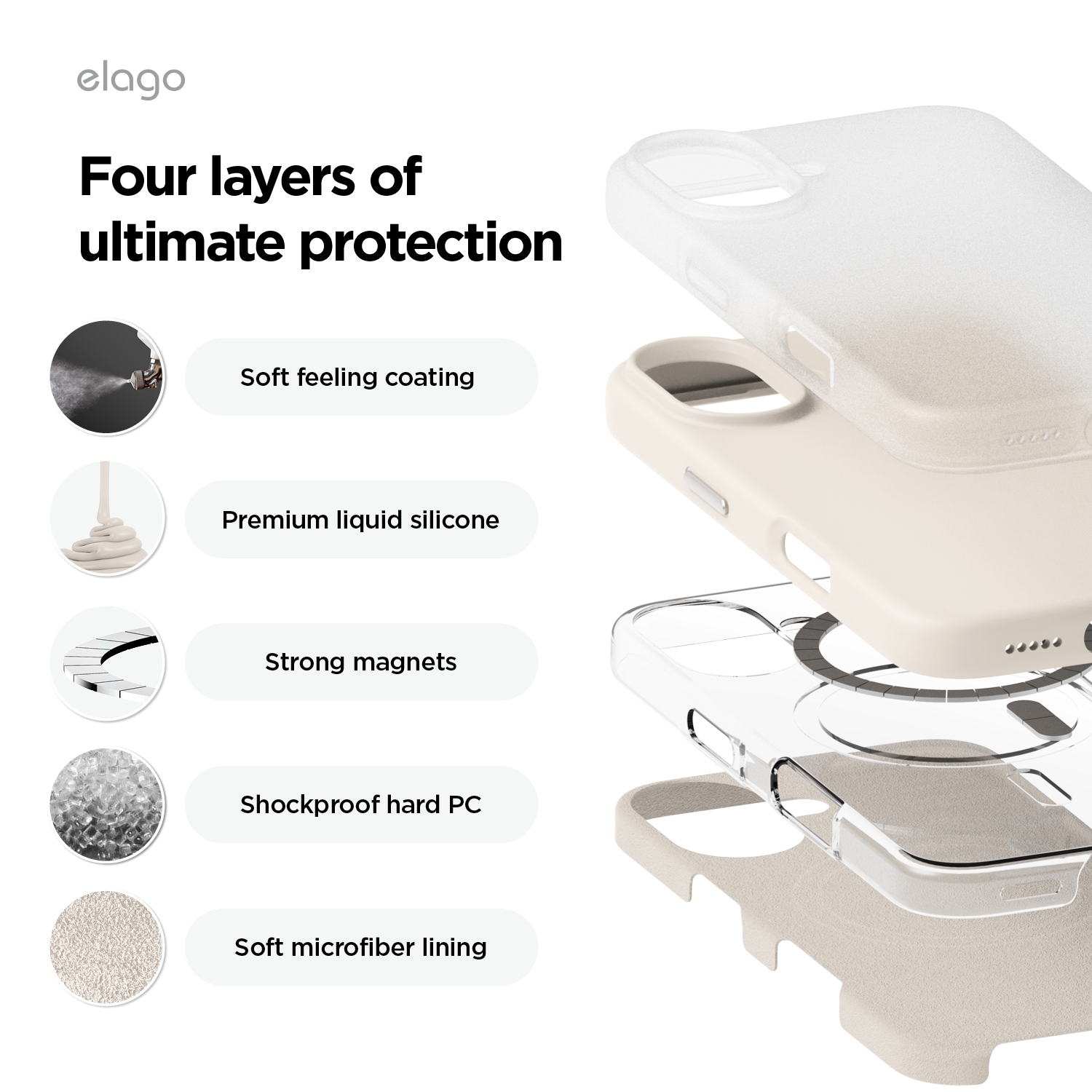 Étui en silicone magnétique elago compatible avec l'étui iPhone 16 plus de 6,7 po compatible avec tous les accessoires MagSafe - aimants intégrés,