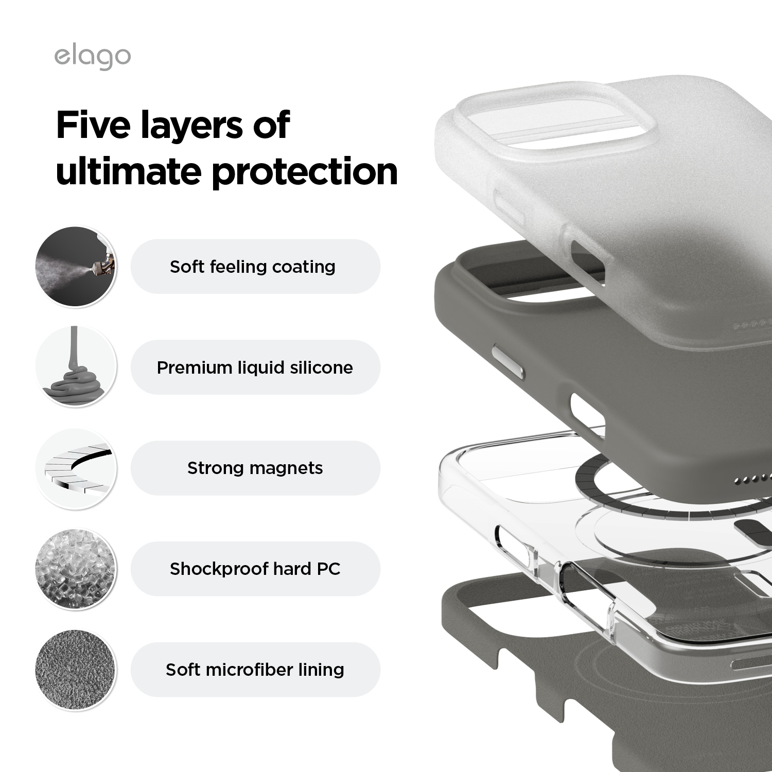 elago Magnetic Silicone Case Compatible with iPhone 16 Pro Max Case 6.9 Inch Compatible with All MagSafe Accessories -Built-in Magnets, Soft Grip