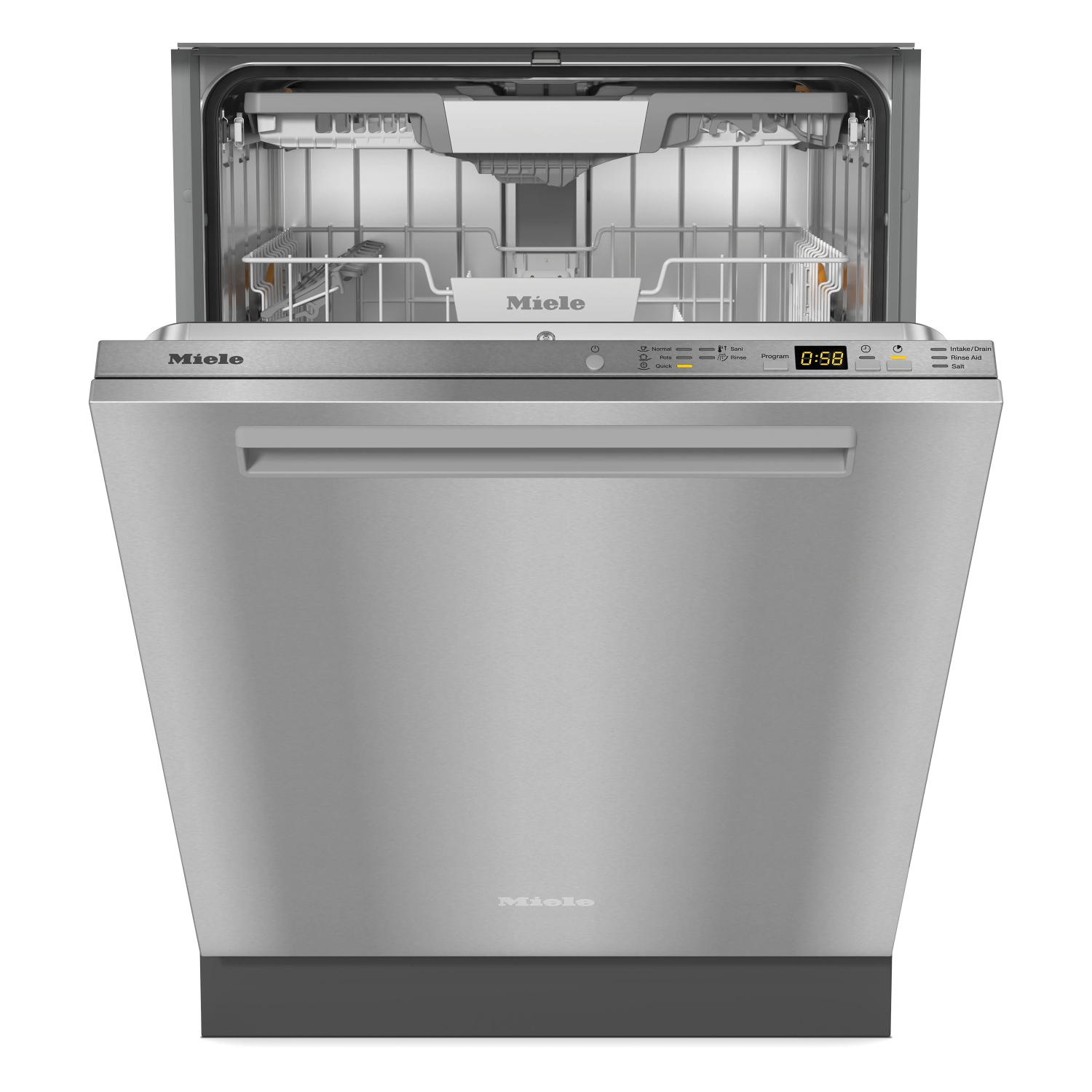 Lave-vaisselle entièrement intégré de Miele avec plateau à couverts - garniture en acier CleanTouch - poignée encastrée