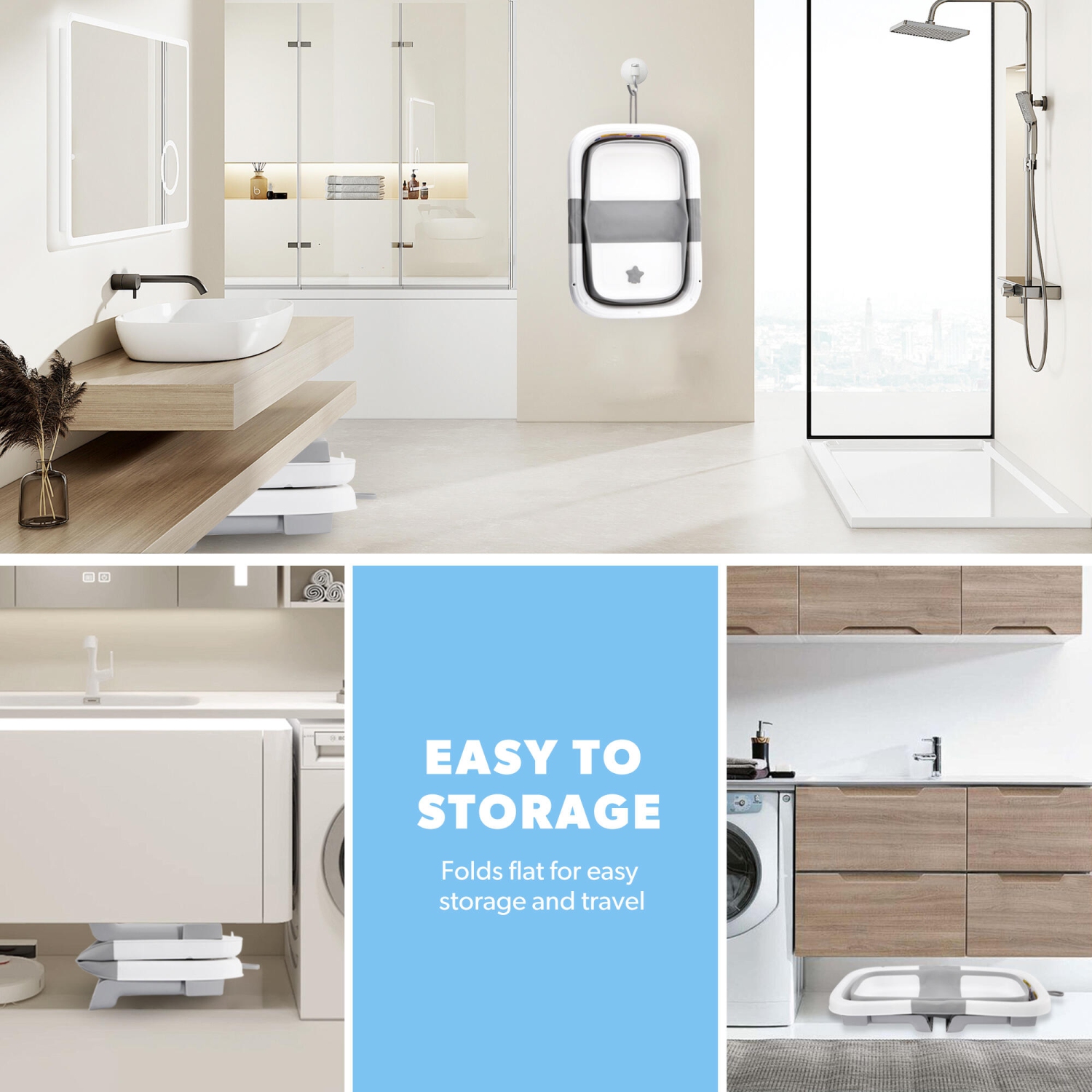 Baignoire pliable pour bébé avec coussin de soutien doux et capteur de température, bassin de douche portatif antidérapant