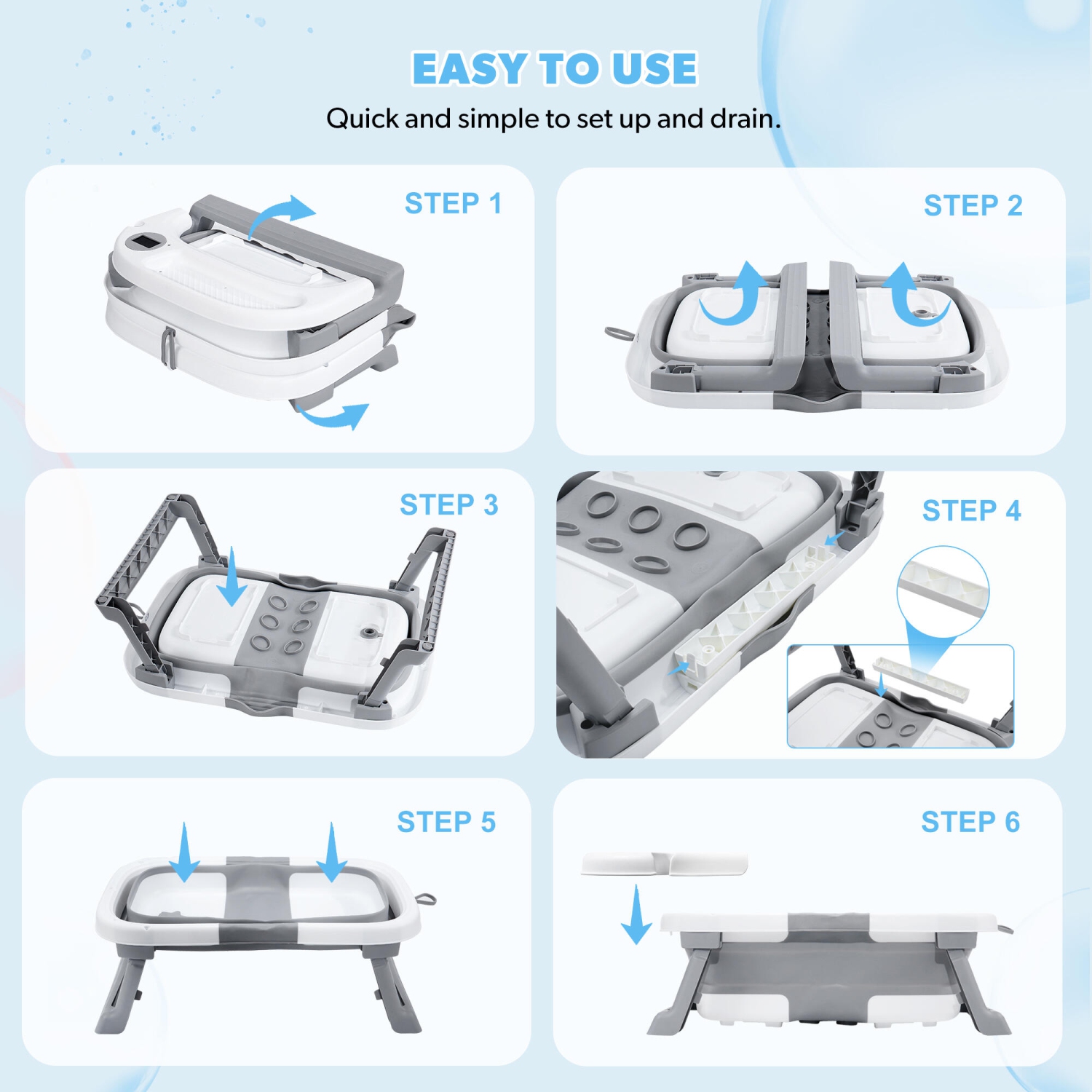 Baignoire pliable pour bébé avec coussin de soutien doux et capteur de température, bassin de douche portatif antidérapant