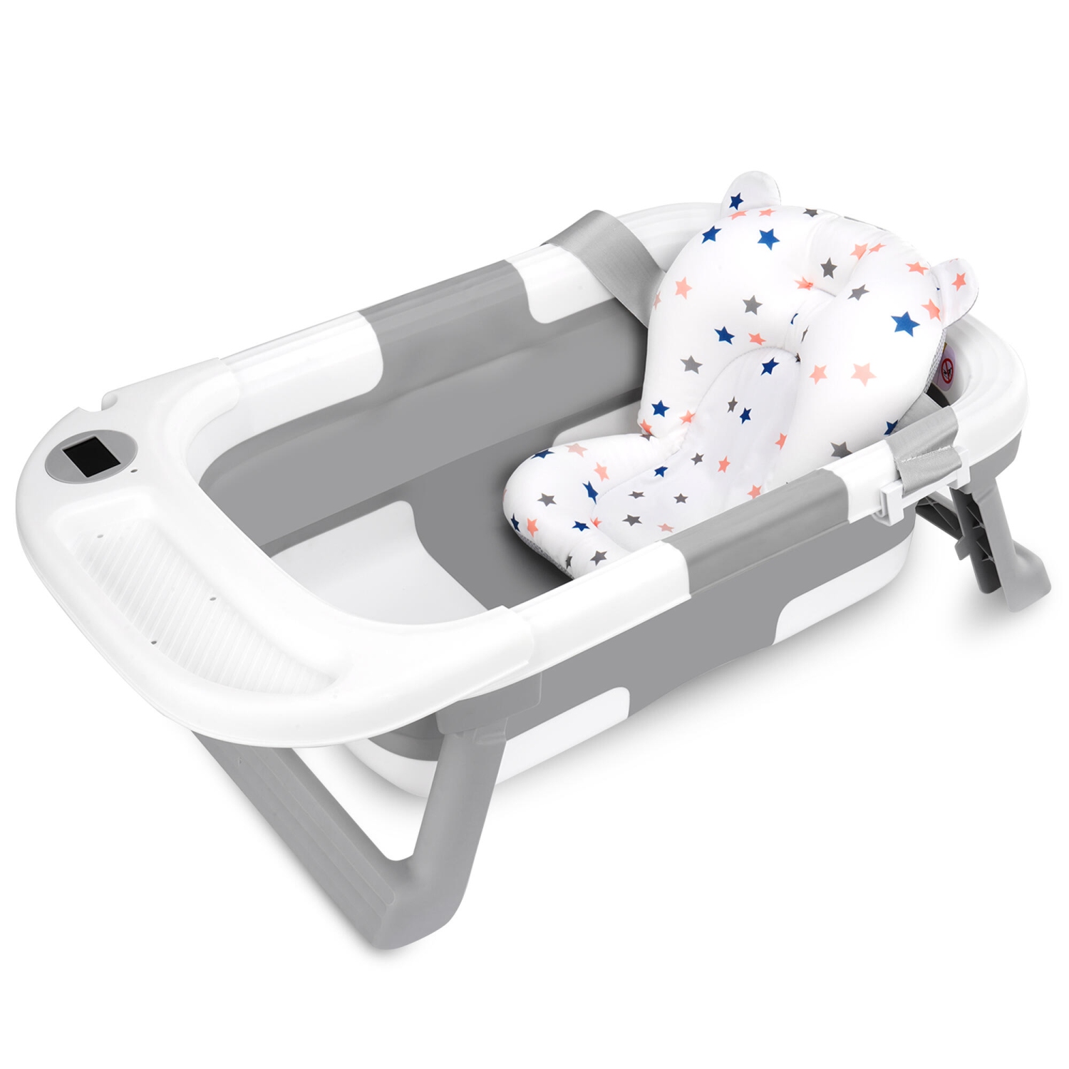 Baignoire pliable pour bébé avec coussin de soutien doux et capteur de température, bassin de douche portatif antidérapant