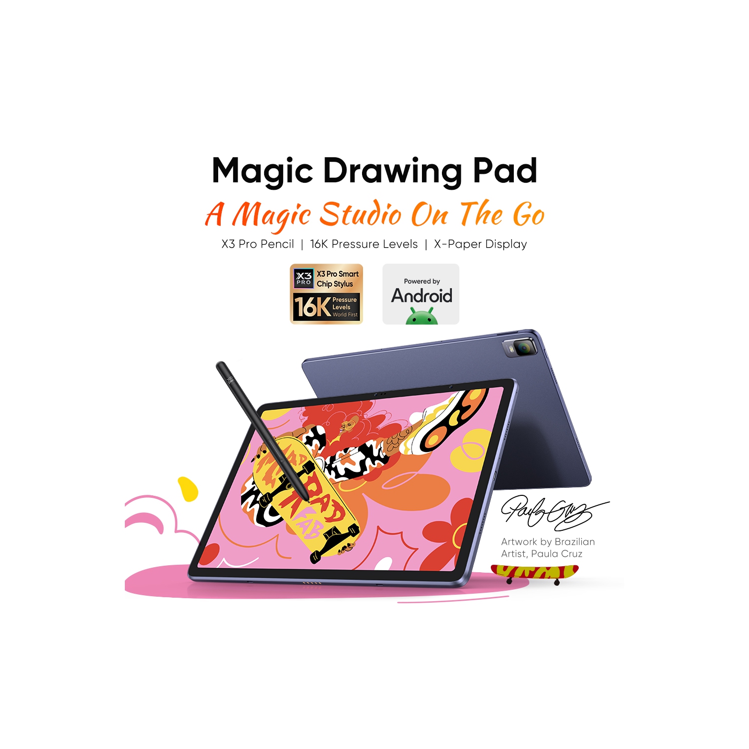 XPPen Magic Drawing Pad 12.2 Inch Standalone Drawing Tablet No Computer Needed with 16384 Pressure Levels X3 Pro Battery-Free Stylus Paper-Like