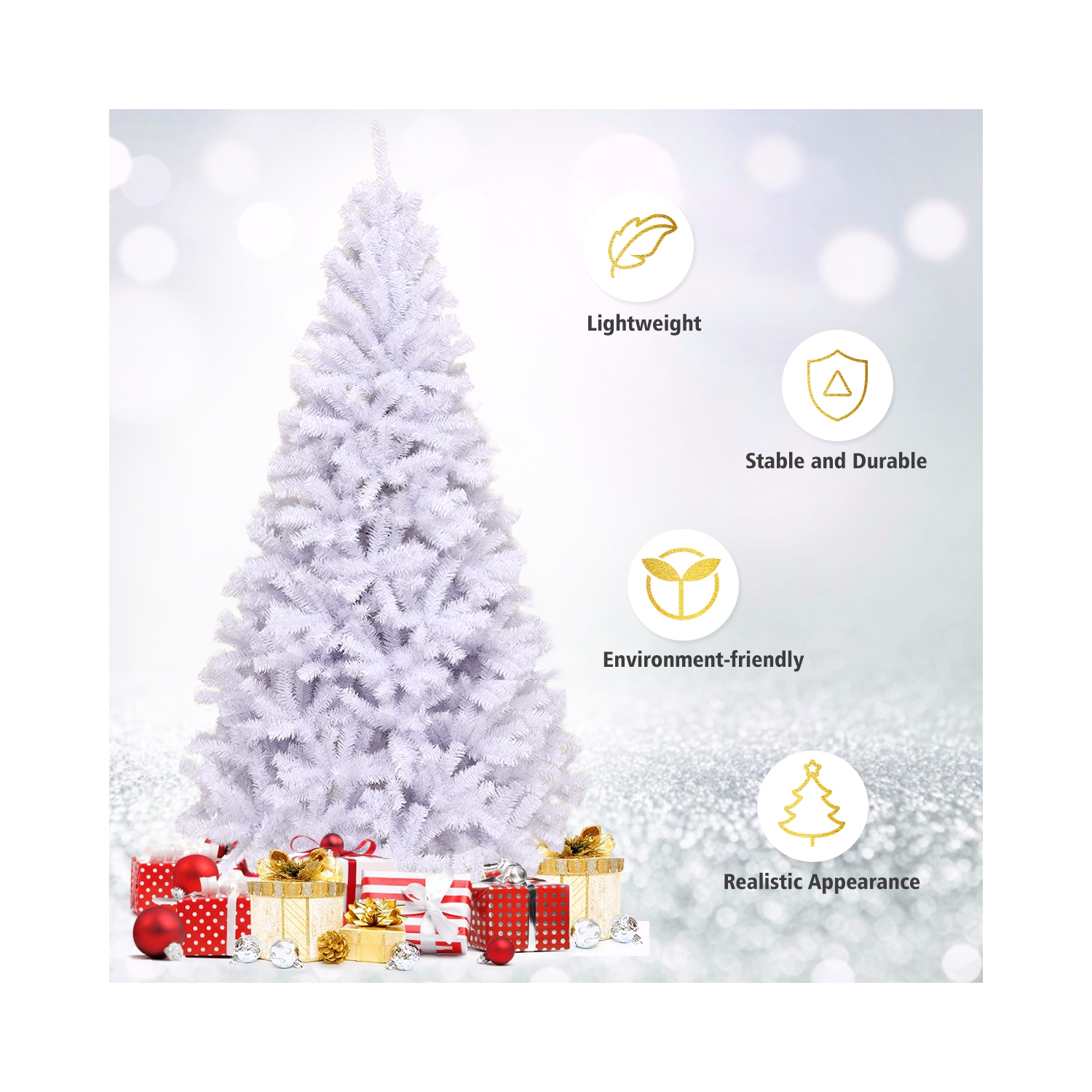 Costway – Arbre de Noël artificiel à charnières 6ft, pin de qualité supérieure, 1000 pointes avec support en métal