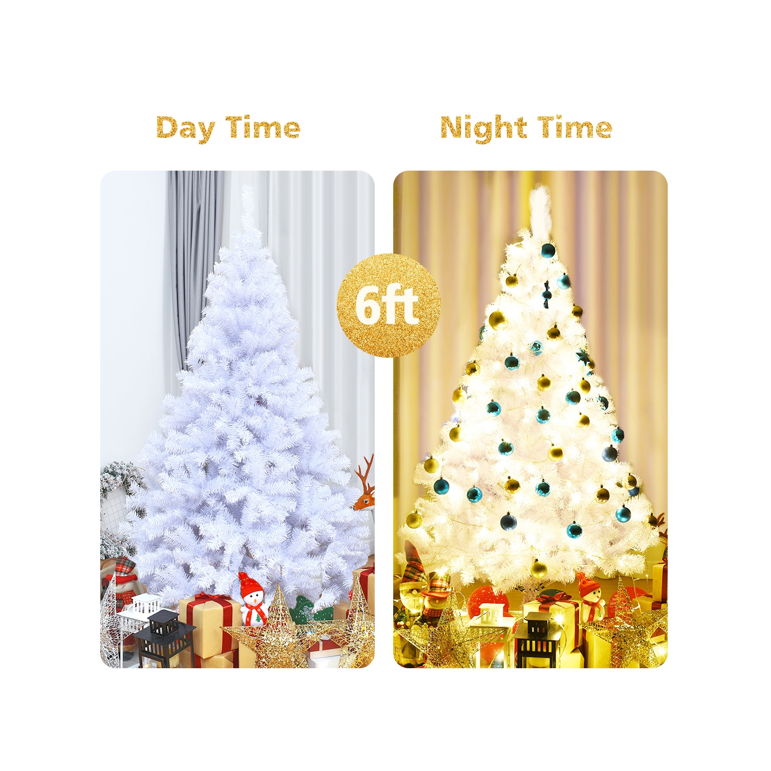 Costway – Arbre de Noël artificiel à charnières 6ft, pin de qualité supérieure, 1000 pointes avec support en métal