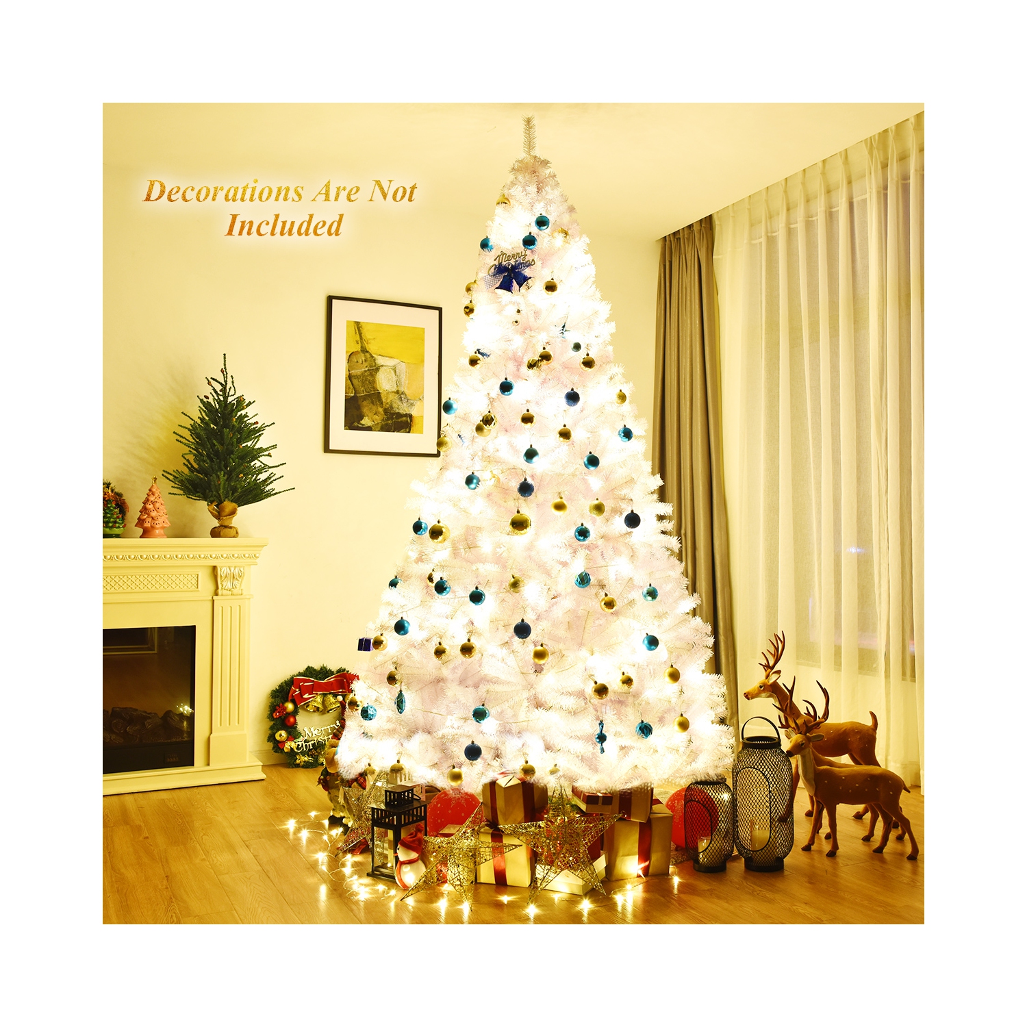 Costway 9Ft Hinged Artificial Christmas Tree Premium Pine Tree 2132 Tips w/Metal Stand