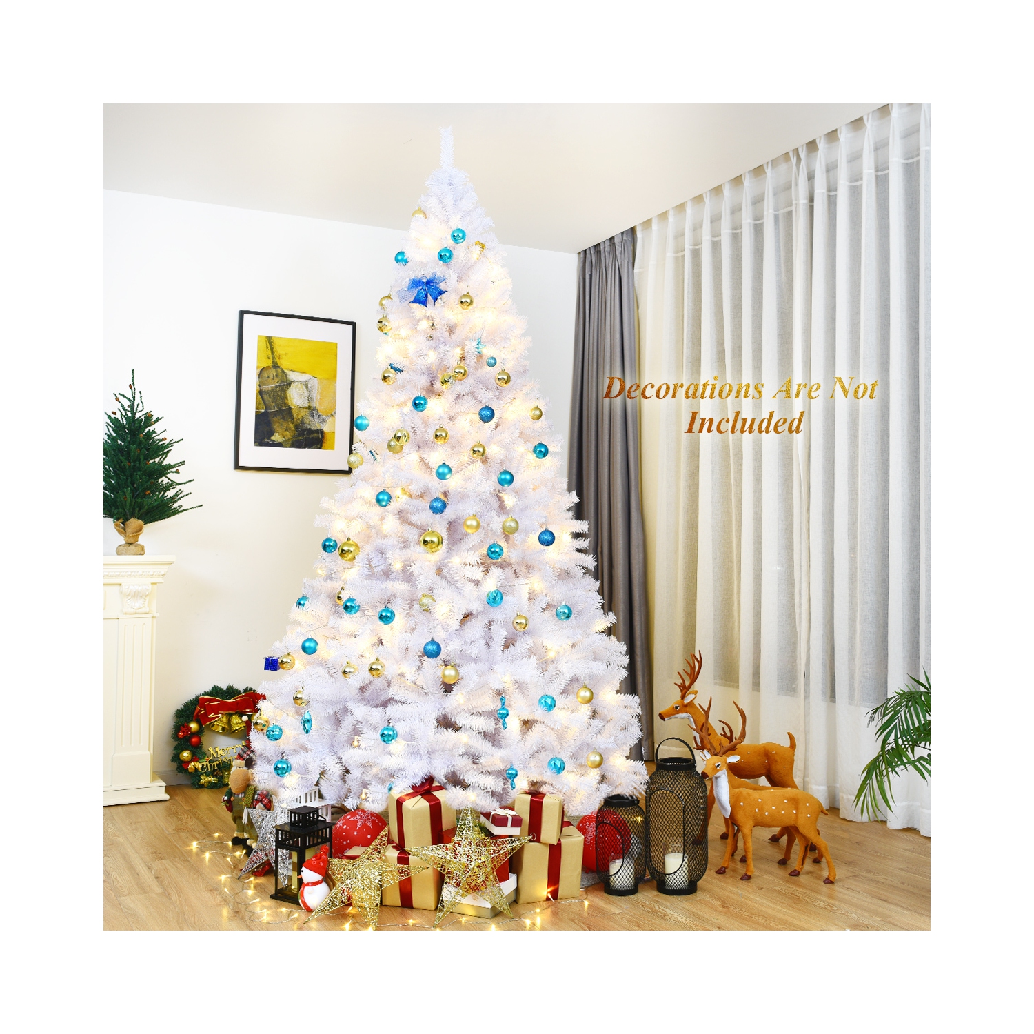 Costway 9Ft Hinged Artificial Christmas Tree Premium Pine Tree 2132 Tips w/Metal Stand