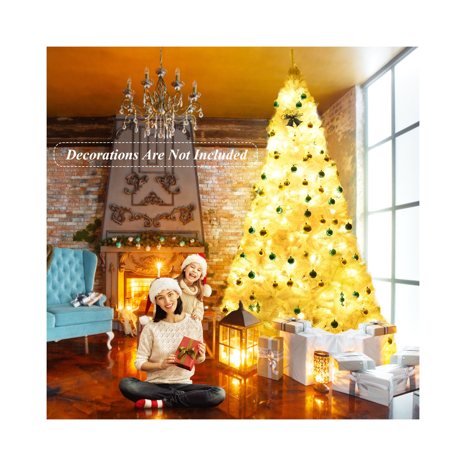 Costway 9Ft Hinged Artificial Christmas Tree Premium Pine Tree 2132 Tips w/Metal Stand