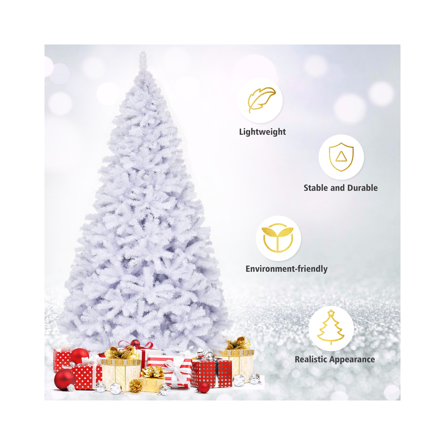 Costway 9Ft Hinged Artificial Christmas Tree Premium Pine Tree 2132 Tips w/Metal Stand