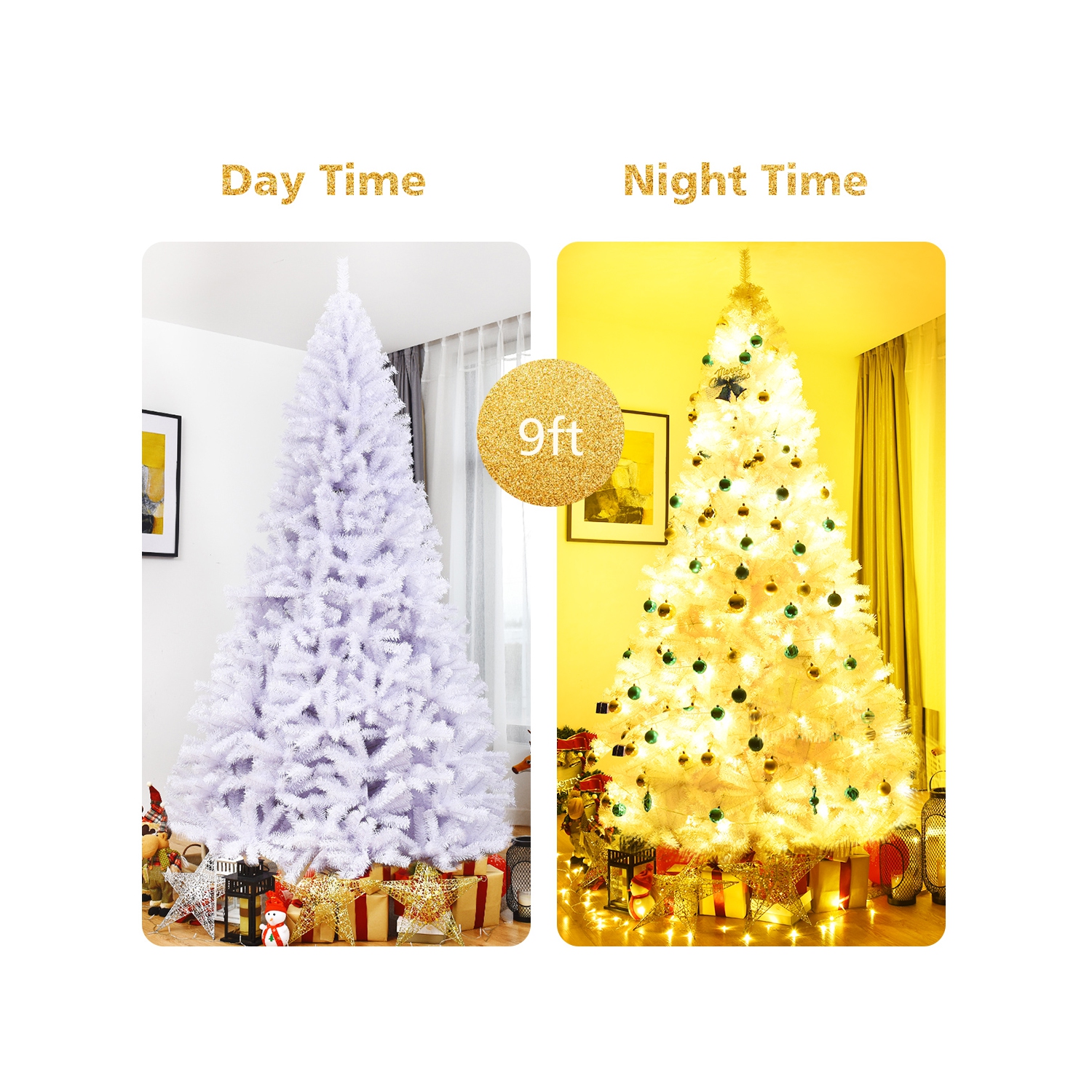 Costway 9Ft Hinged Artificial Christmas Tree Premium Pine Tree 2132 Tips w/Metal Stand