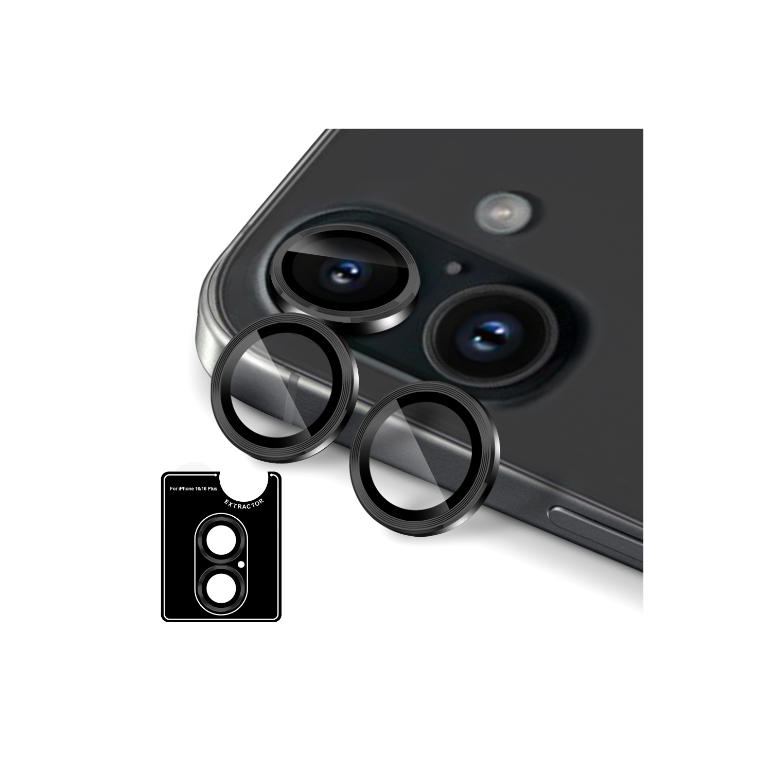 Uolo [Shield] verre objectif 16/16 plus iPhone, protecteur d'écran d'objectif d'appareil photo iPhone 16/16 plus - Noir