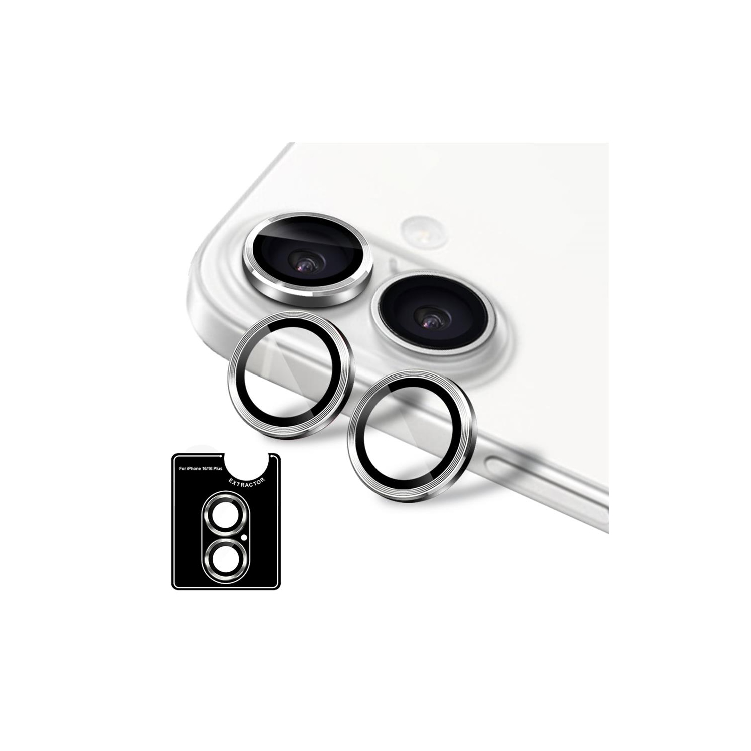 Uolo [Shield] iPhone 16/16 Plus Camera Lens Glass, iPhone 16/16 Plus Camera Lens Screen Protector - Silver