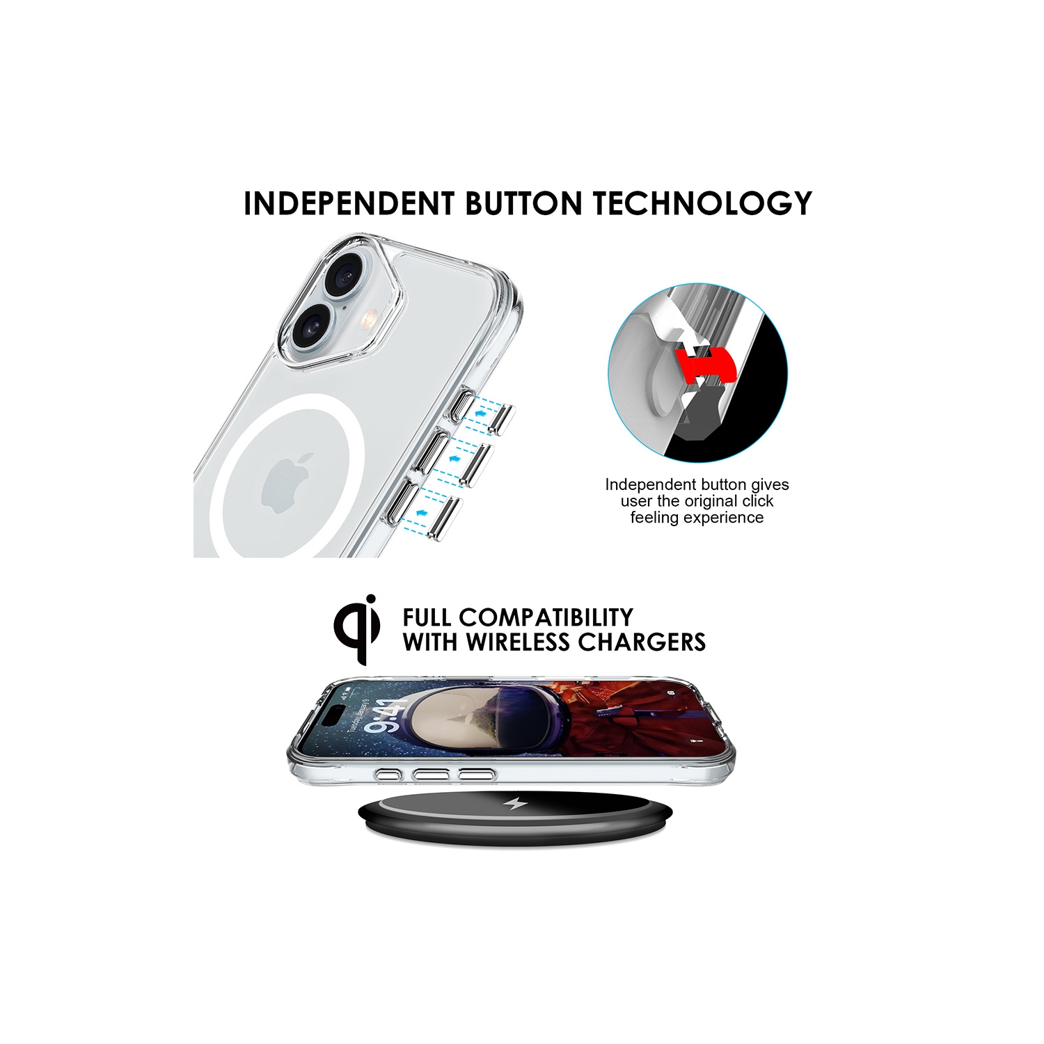 Uolo Soul+ iPhone 16 Plus Drop Rated Military-Grade Protective [MagSafe] Hard Shell Case, Clear