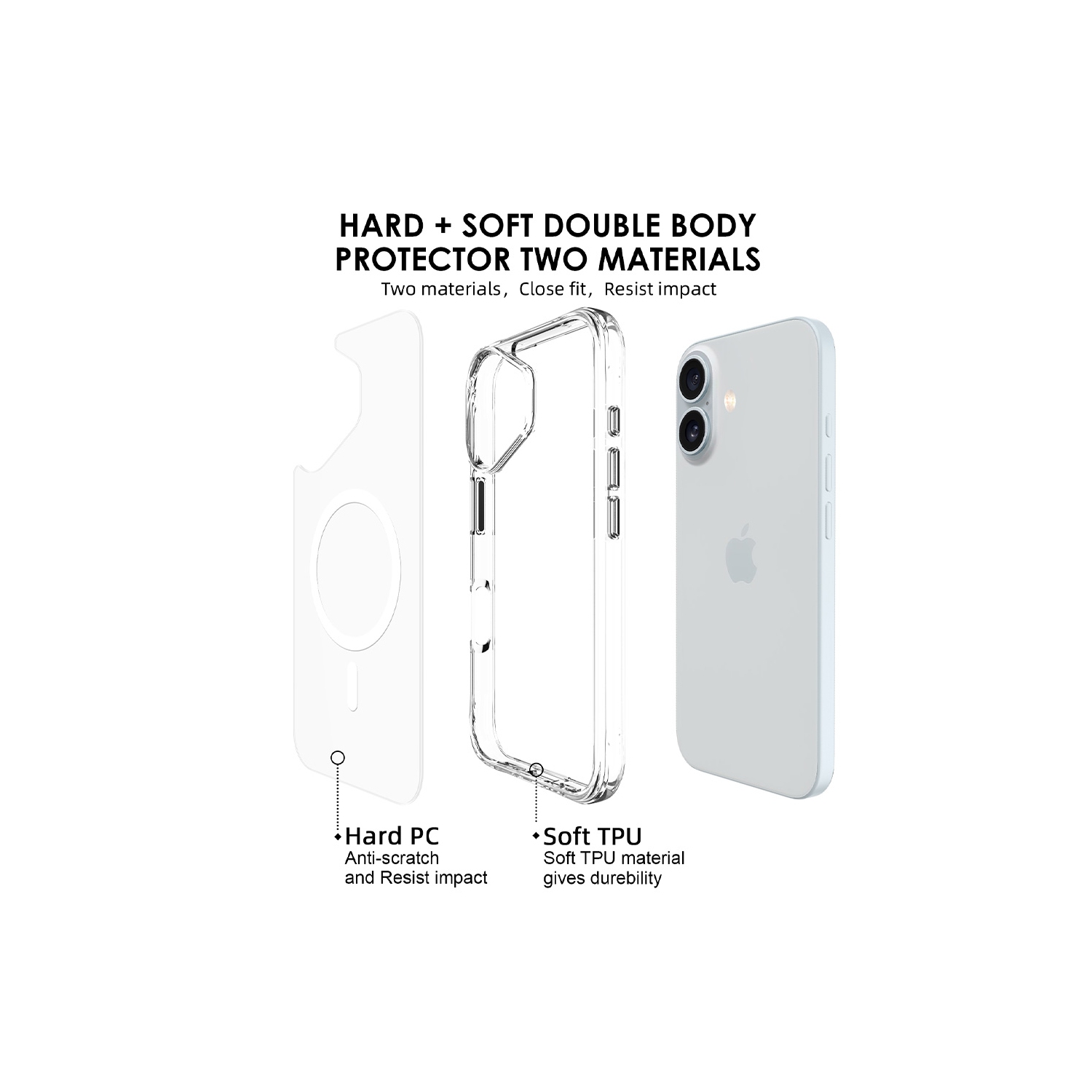 Uolo Soul+ iPhone 16 Drop Rated Military-Grade Protective [MagSafe] Hard Shell Case, Clear