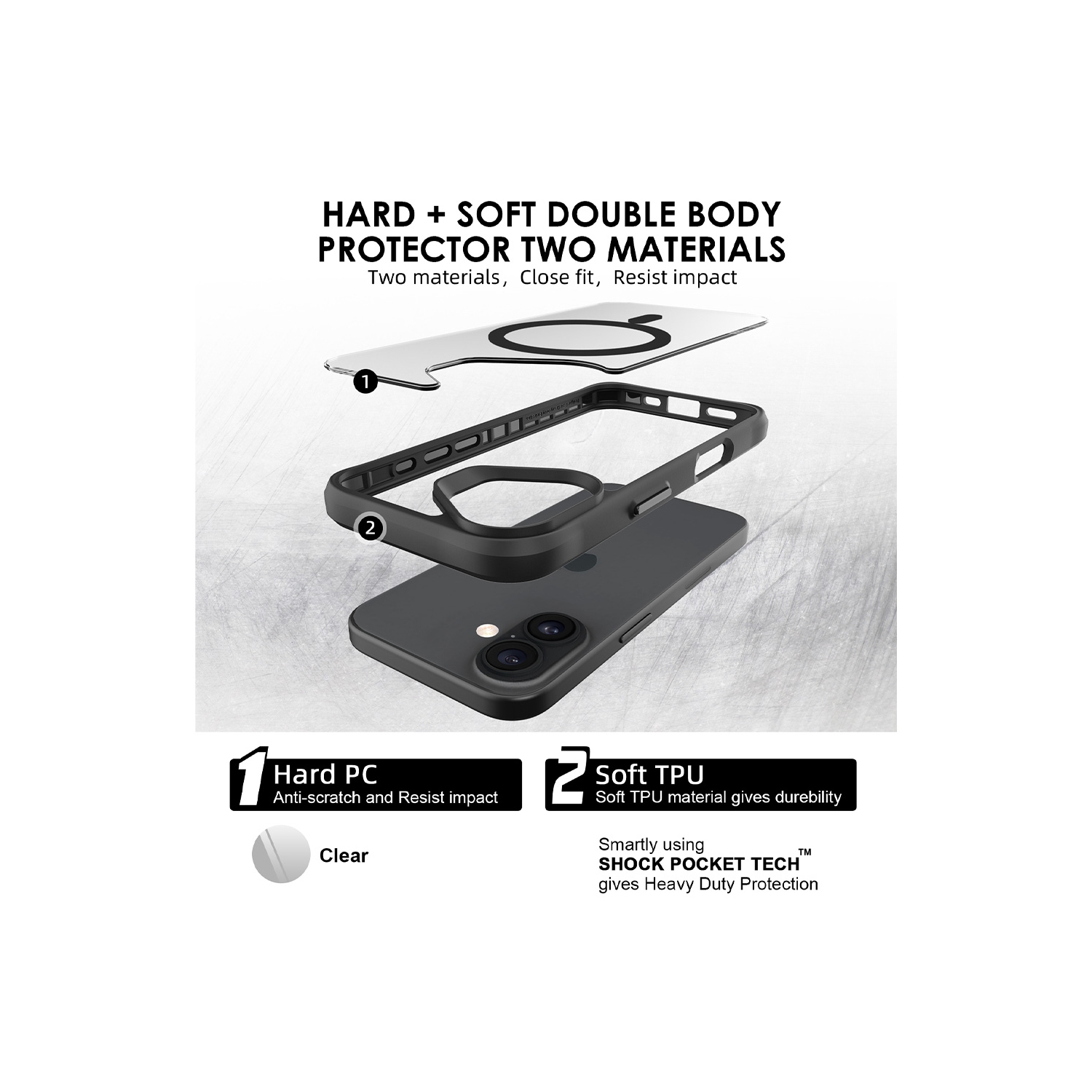 Uolo Soul+ iPhone 16 Plus Drop Rated Military-Grade Protective [MagSafe] Hard Shell Case, Black