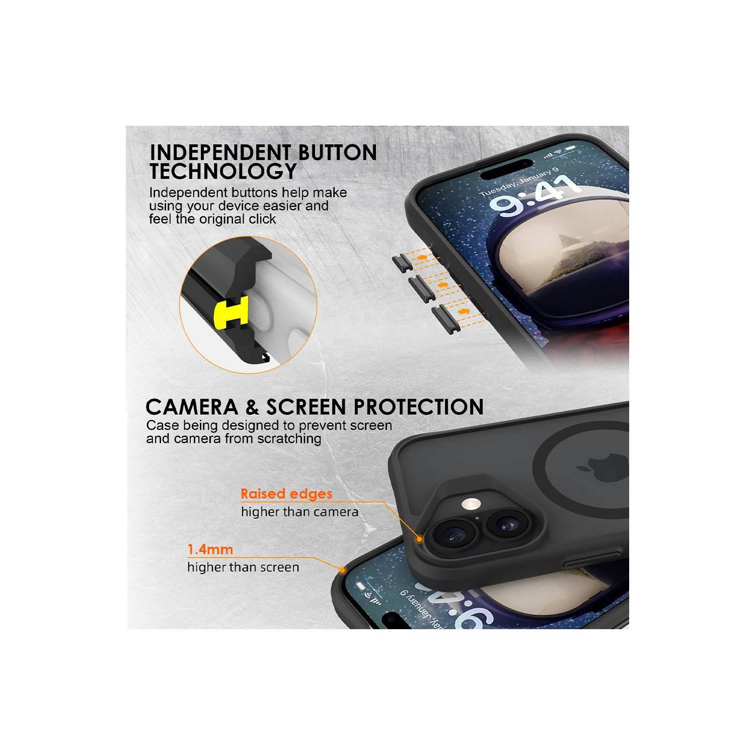 Uolo Soul+ iPhone 16 Plus Drop Rated Military-Grade Protective [MagSafe] Hard Shell Case, Black