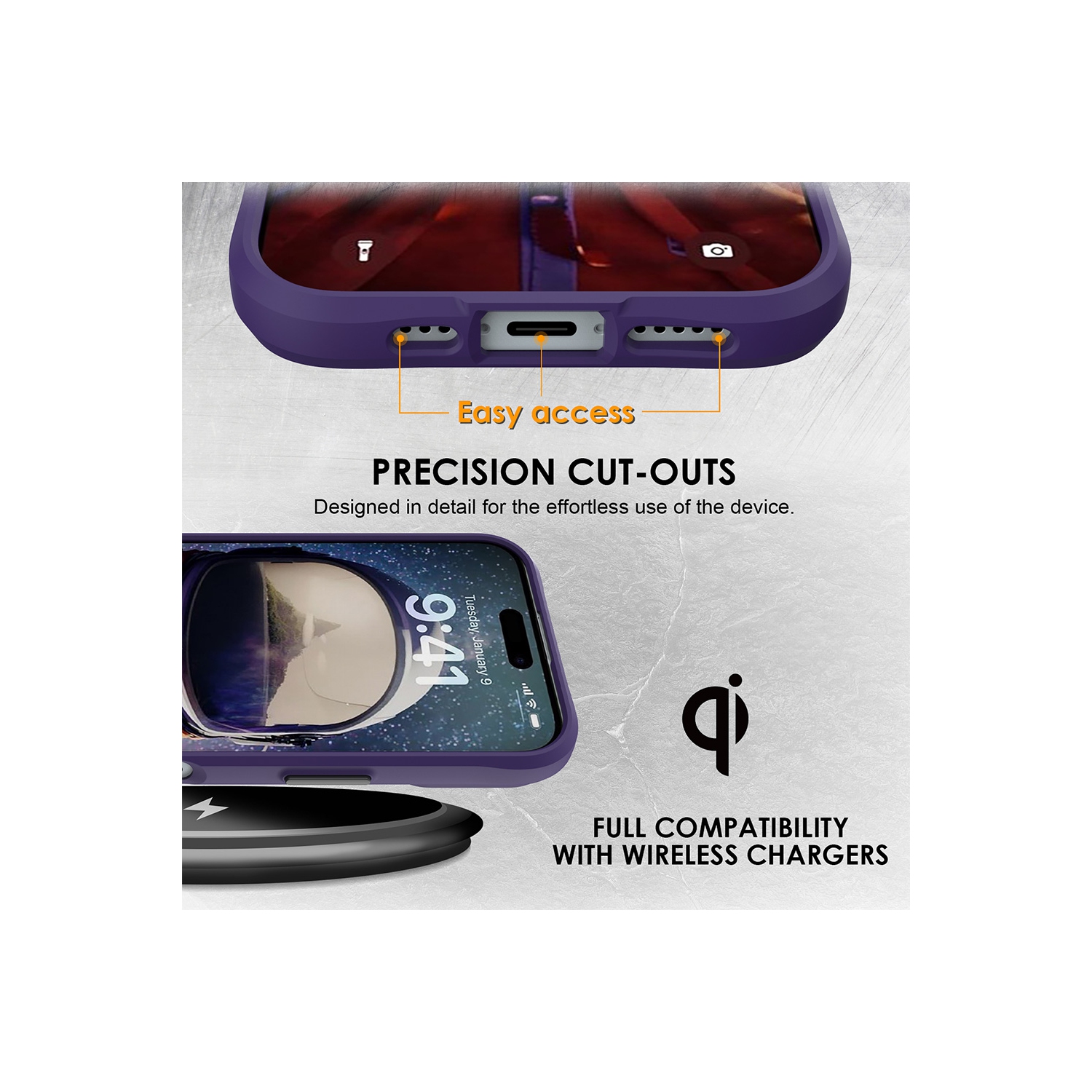 Uolo – Étui rigide Soul+ iPhone 16 avec protection de qualité militaire contre les chutes [MagSafe], violet