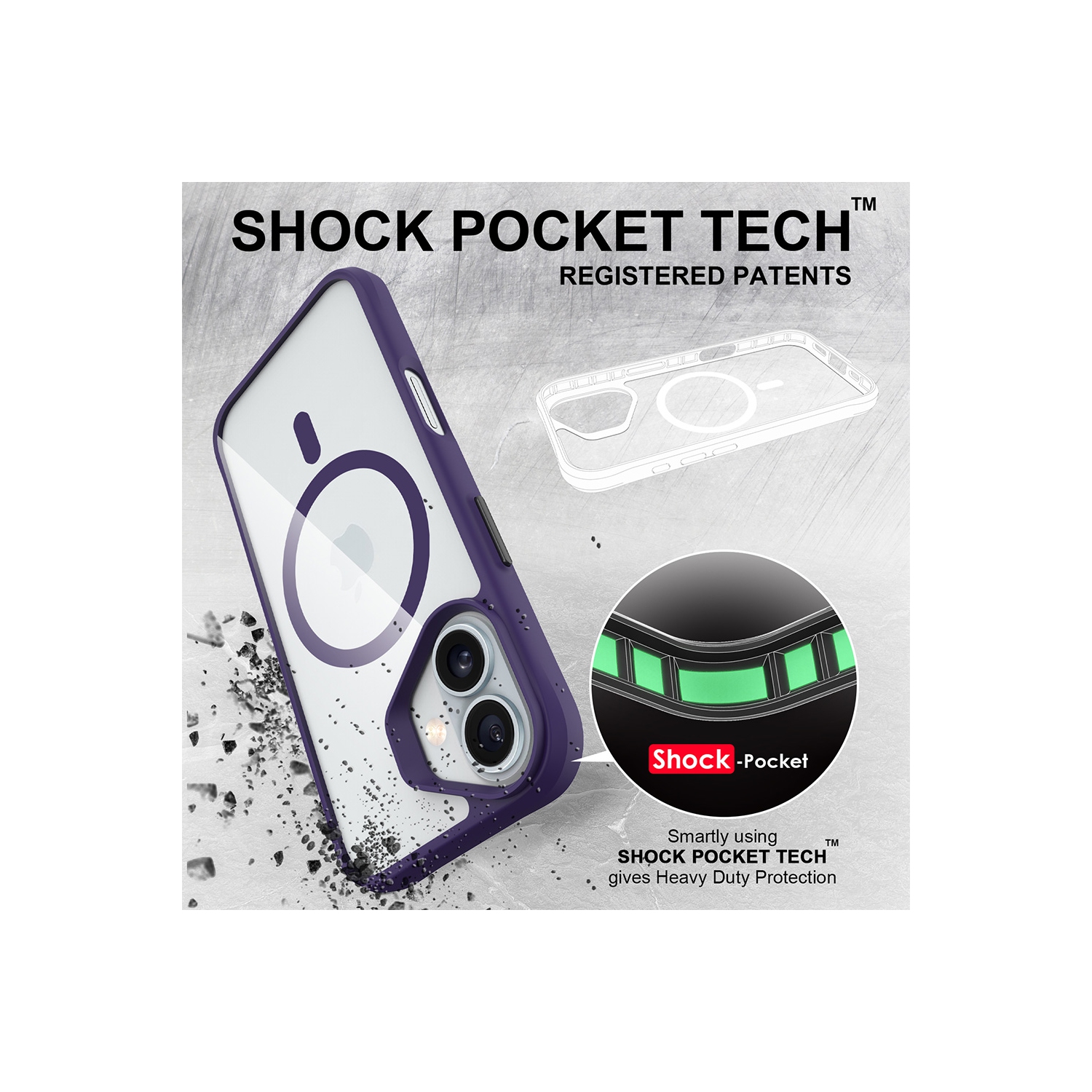 Uolo – Étui rigide Soul+ iPhone 16 avec protection de qualité militaire contre les chutes [MagSafe], violet