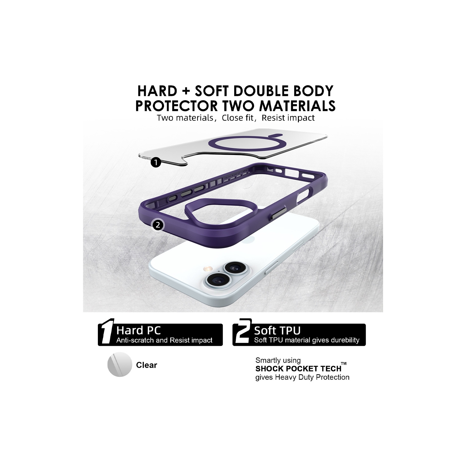 Uolo Soul+ iPhone 16 Plus Drop Rated Military-Grade Protective [MagSafe] Hard Shell Case, Purple