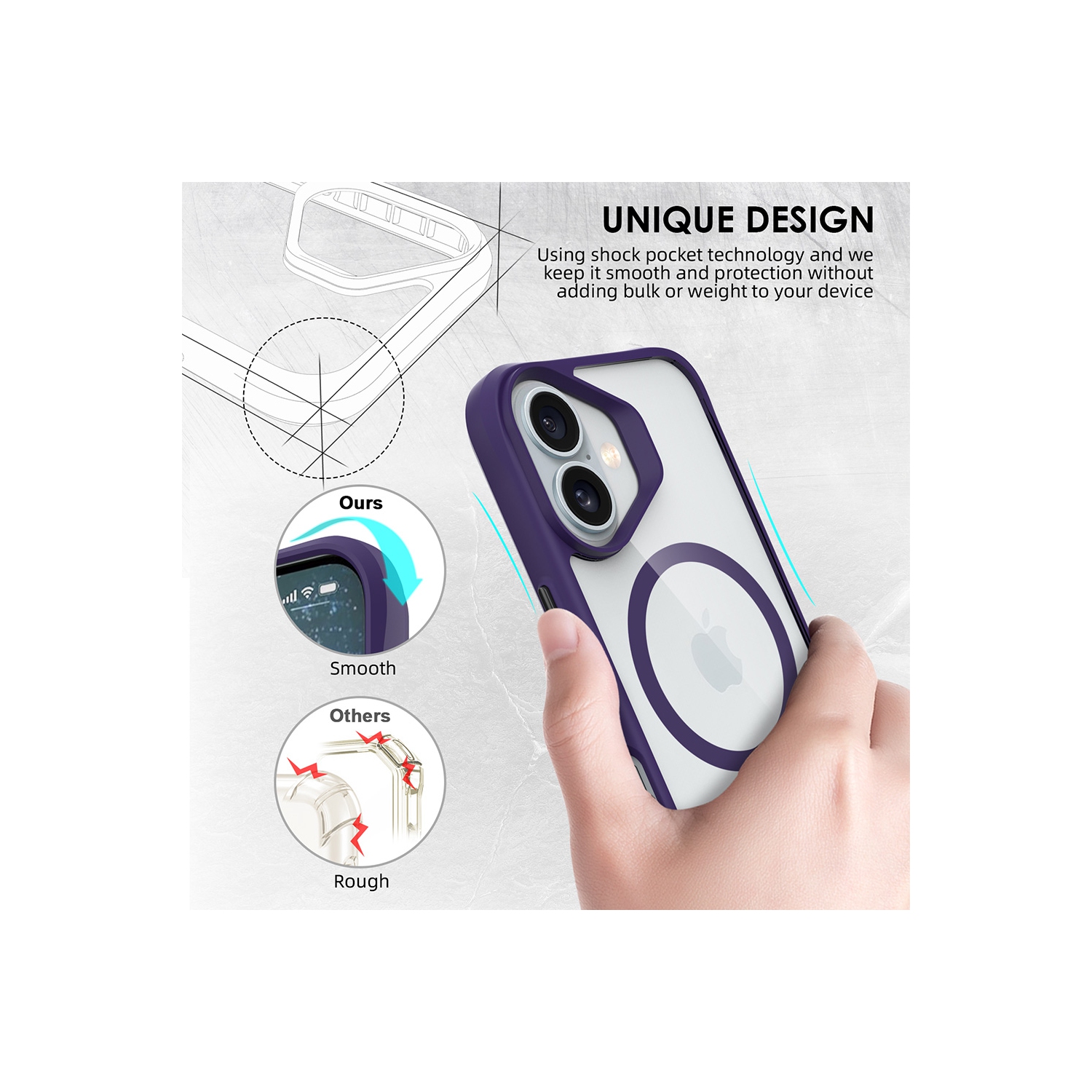 Uolo Soul+ iPhone 16 Plus Drop Rated Military-Grade Protective [MagSafe] Hard Shell Case, Purple