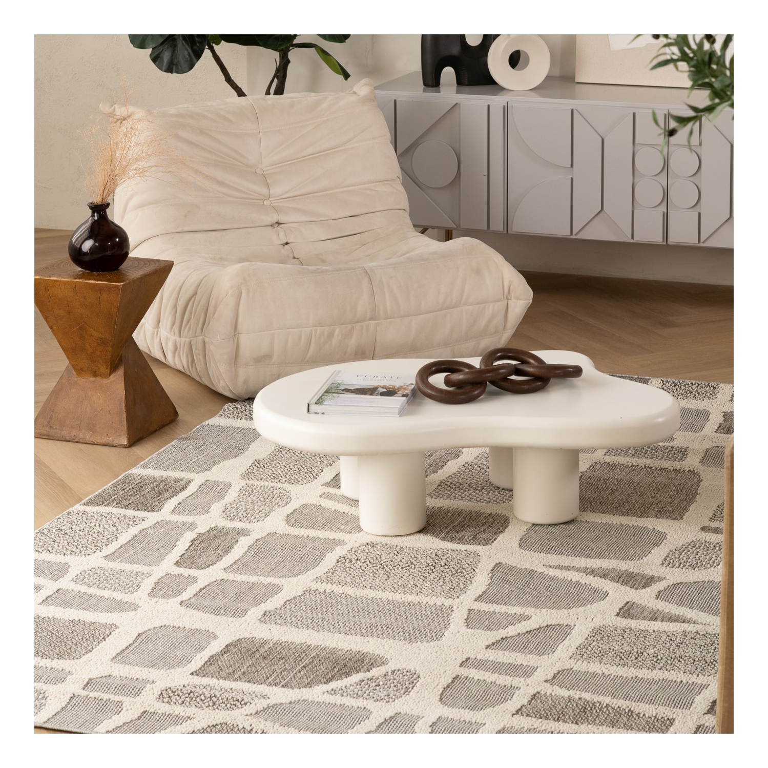 Rug Branch Kintsu Contemporary Abstract Grey/Cream Indoor Area Rug