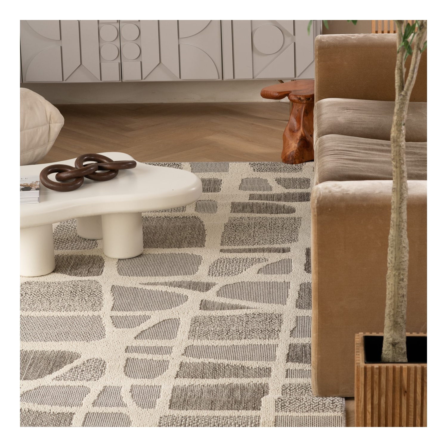 Rug Branch Kintsu Contemporary Abstract Grey/Cream Indoor Area Rug