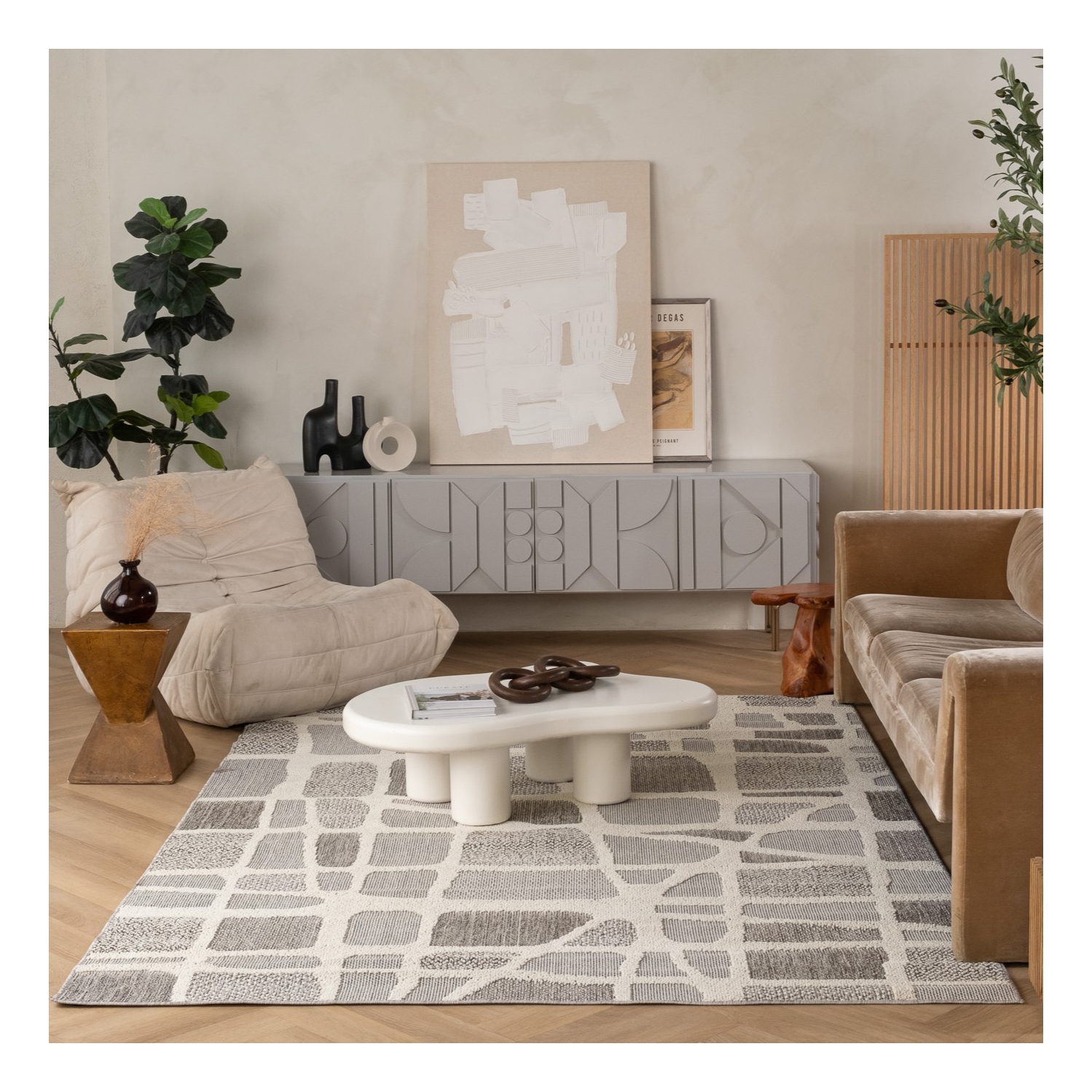 Rug Branch Kintsu Contemporary Abstract Grey/Cream Indoor Area Rug