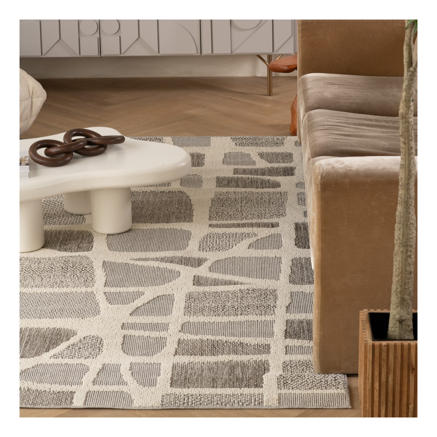 Rug Branch Kintsu Contemporary Abstract Grey/Cream Indoor Area Rug