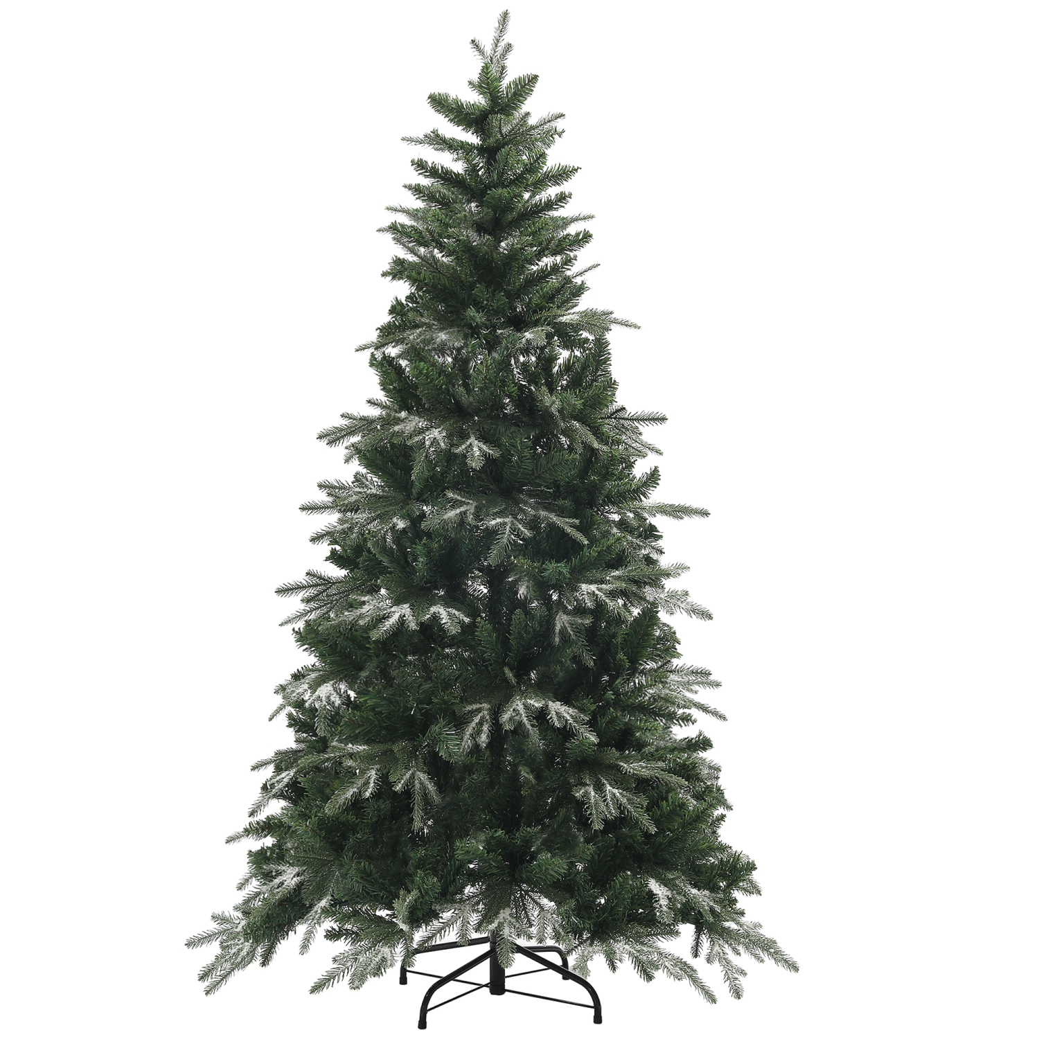 HOMCOM 6ft Snow Flocked Artificial Christmas Tree with 850 Branch Tips, Metal Base, Hinged Realistic Xmas Tree, Automatic Open, Green