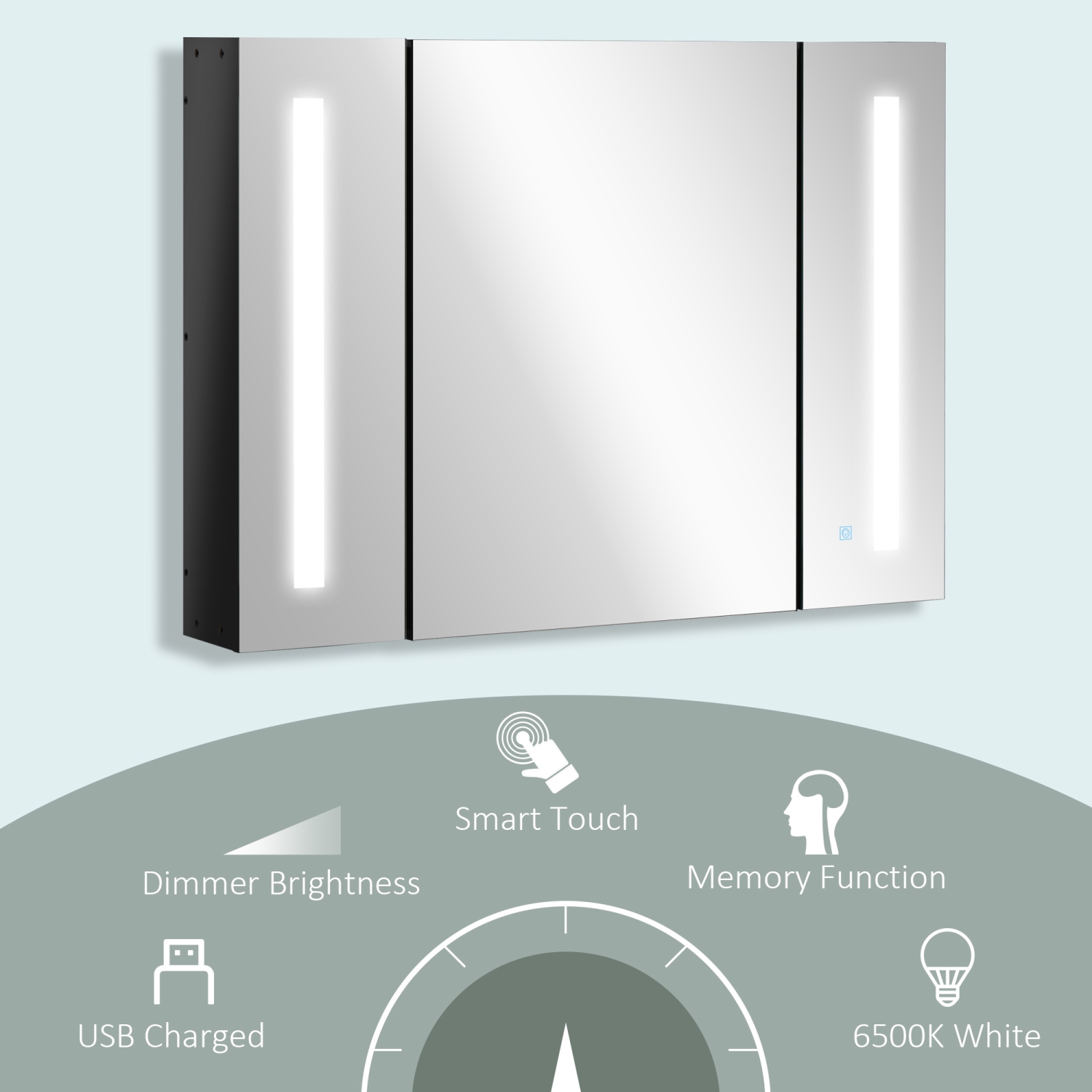 Armoire à pharmacie éclairée à DEL avec miroir de kleankin, armoire murale de salle de bain de 35,5 larg. X 25,5 haut. avec 3 armoires, fonction