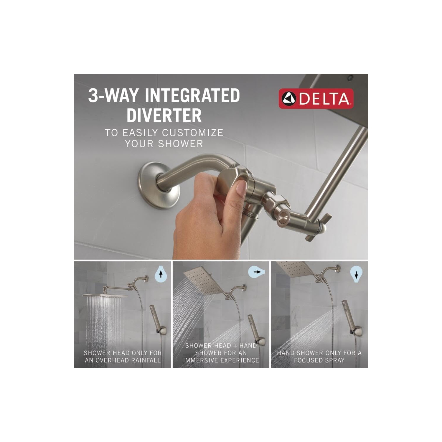 Delta Faucet 10-inch Raincan Shower Head and Hand Held Shower Combo, Brushed Nickel Square Shower Head