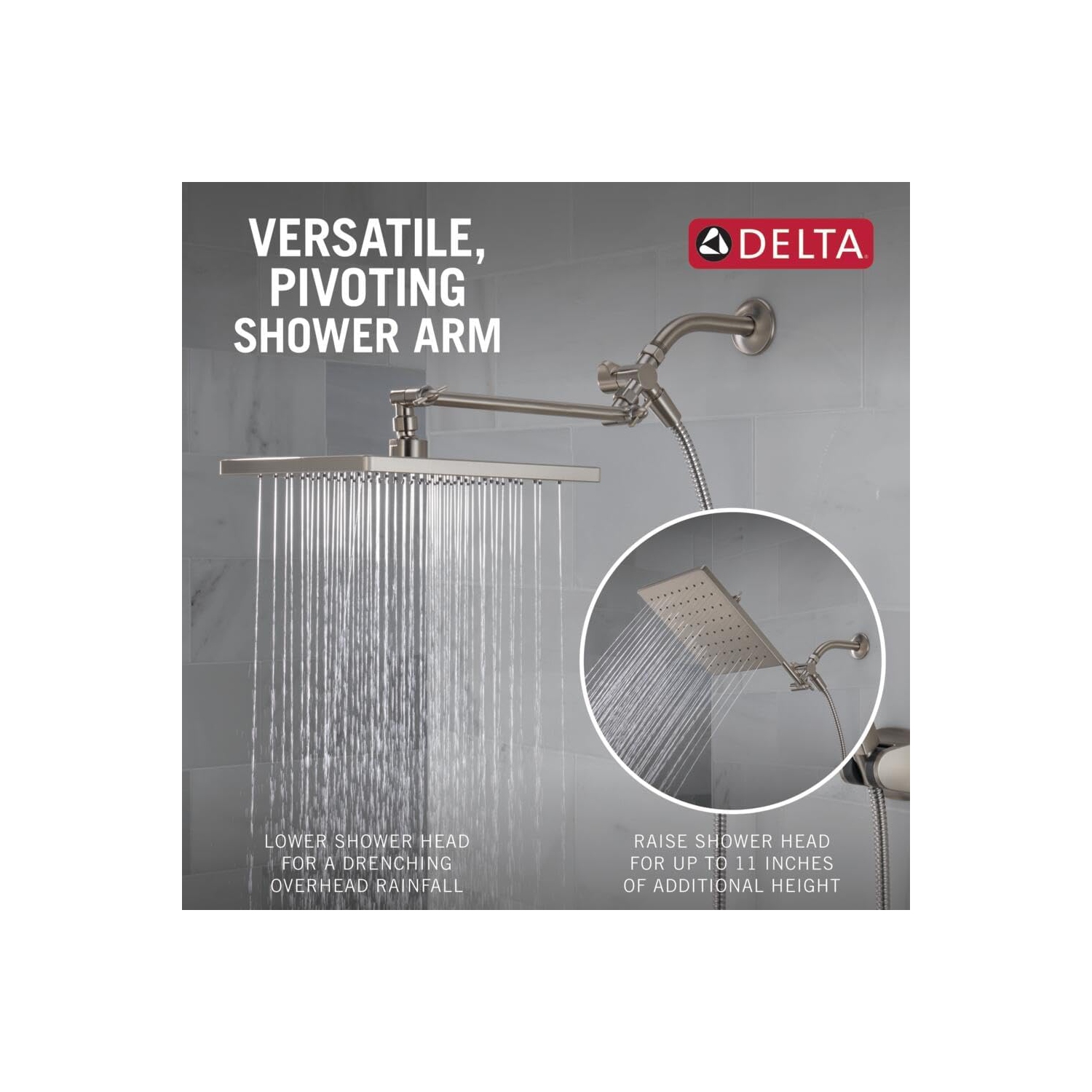 Delta Faucet 10-inch Raincan Shower Head and Hand Held Shower Combo, Brushed Nickel Square Shower Head