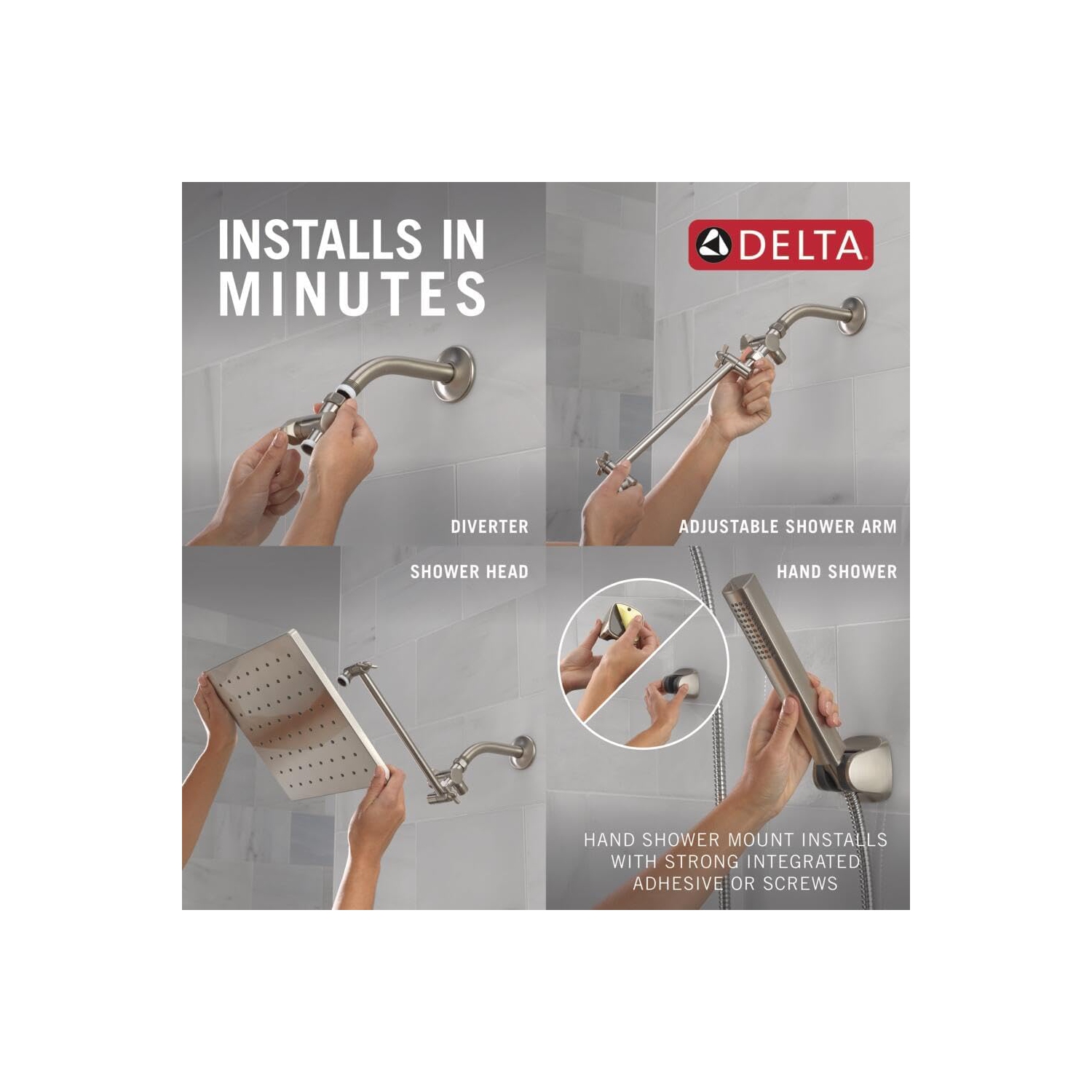 Delta Faucet 10-inch Raincan Shower Head and Hand Held Shower Combo, Brushed Nickel Square Shower Head