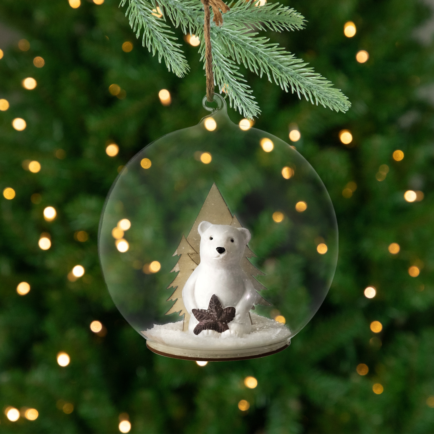 Polar Bear in Snow Glass Globe Christmas Ornament - 4.75"
