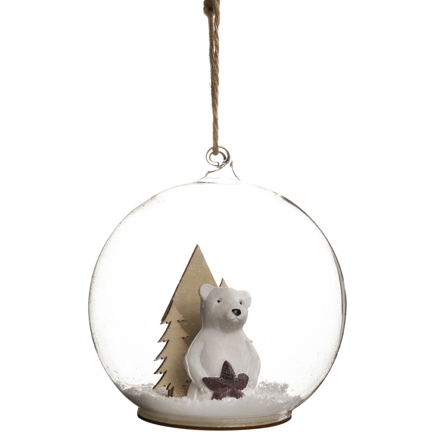 Polar Bear in Snow Glass Globe Christmas Ornament - 4.75"