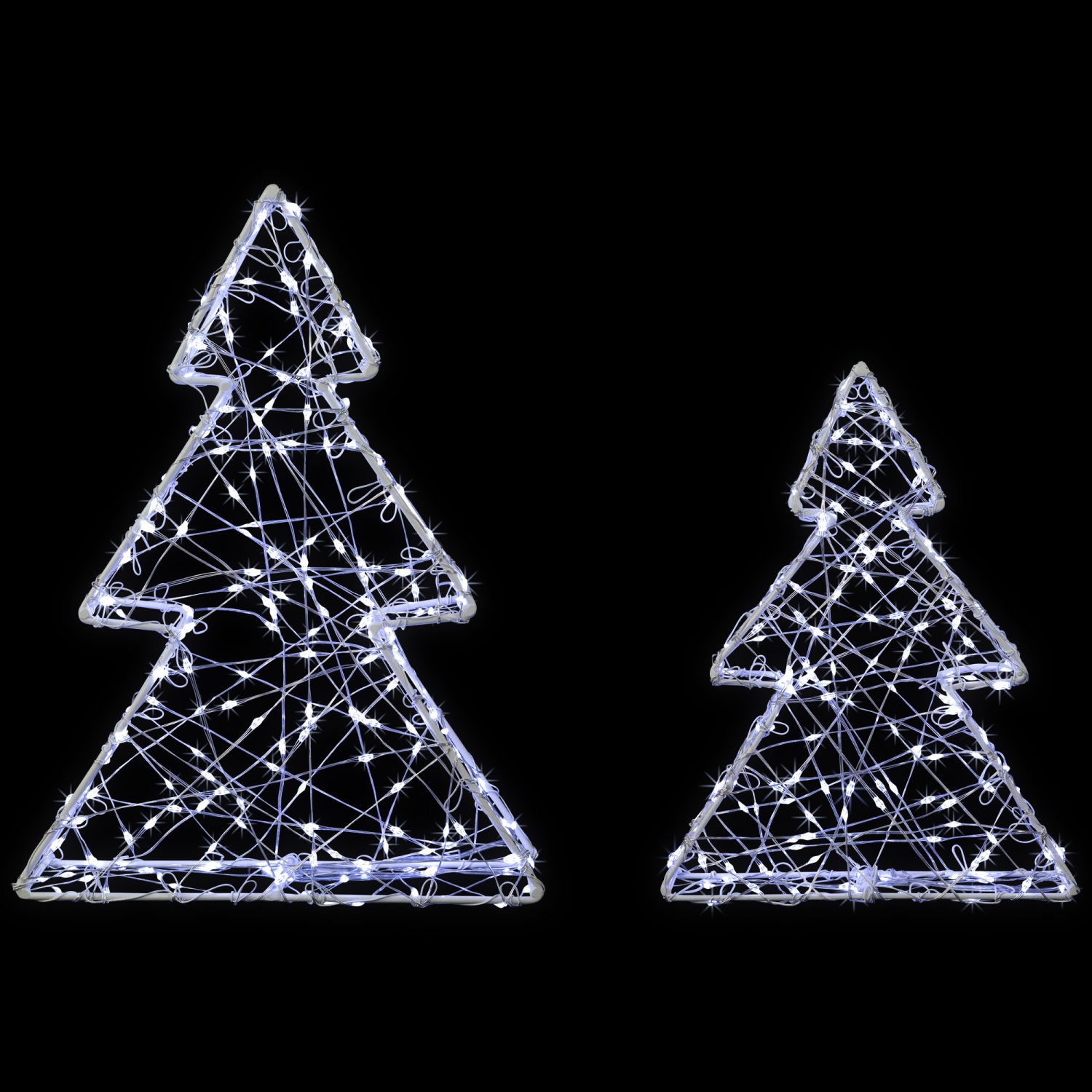 LED Lighted Wire Christmas Tree Decorations - 14" - White - Set of 2