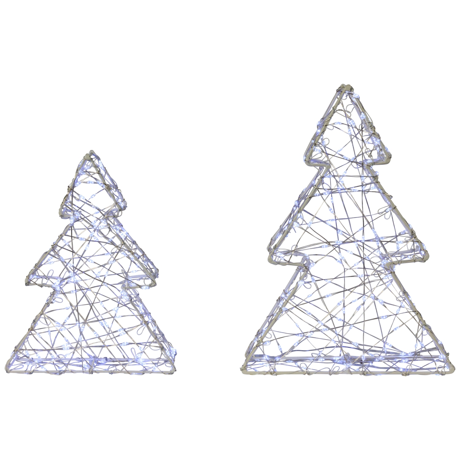 LED Lighted Wire Christmas Tree Decorations - 14" - White - Set of 2