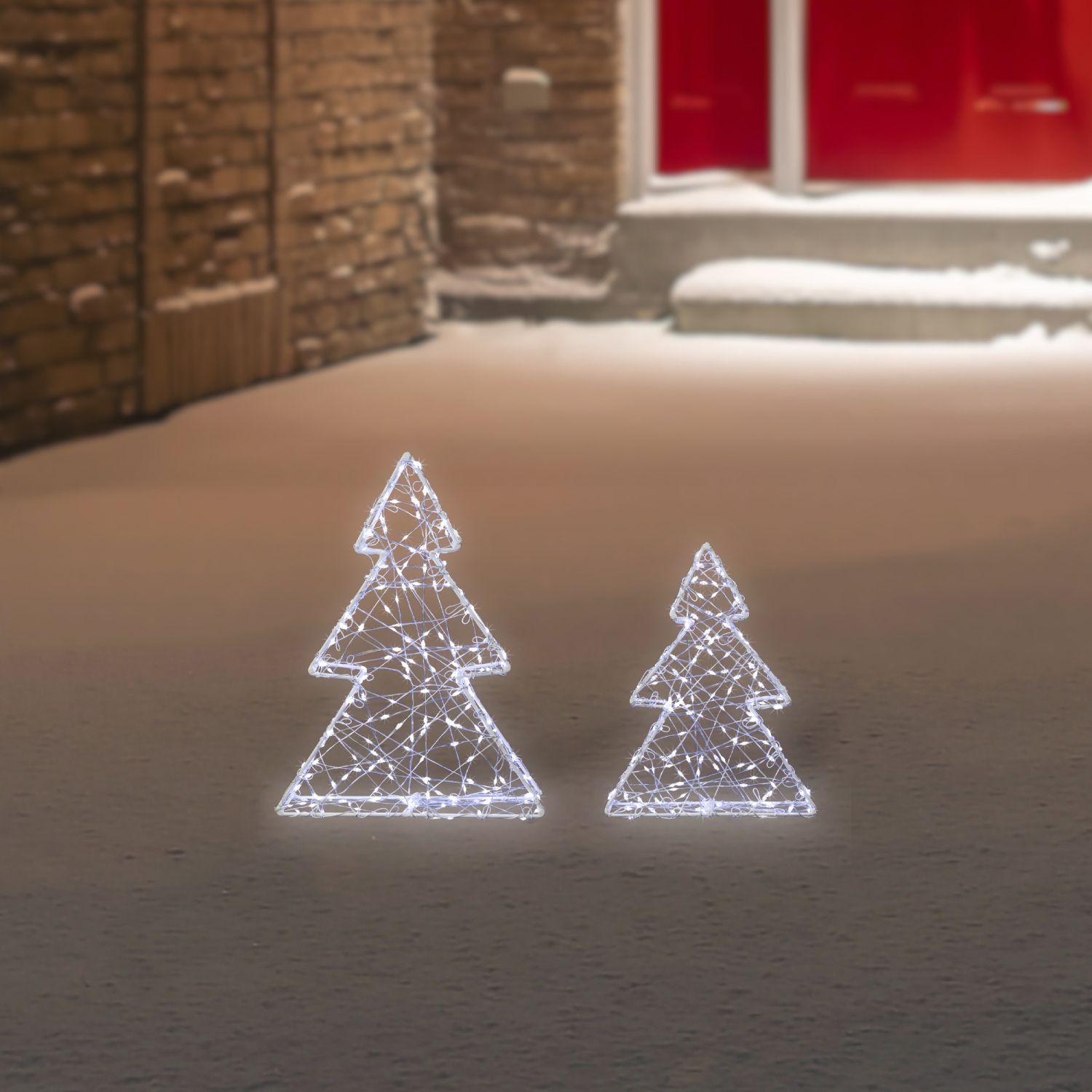 LED Lighted Wire Christmas Tree Decorations - 14" - White - Set of 2