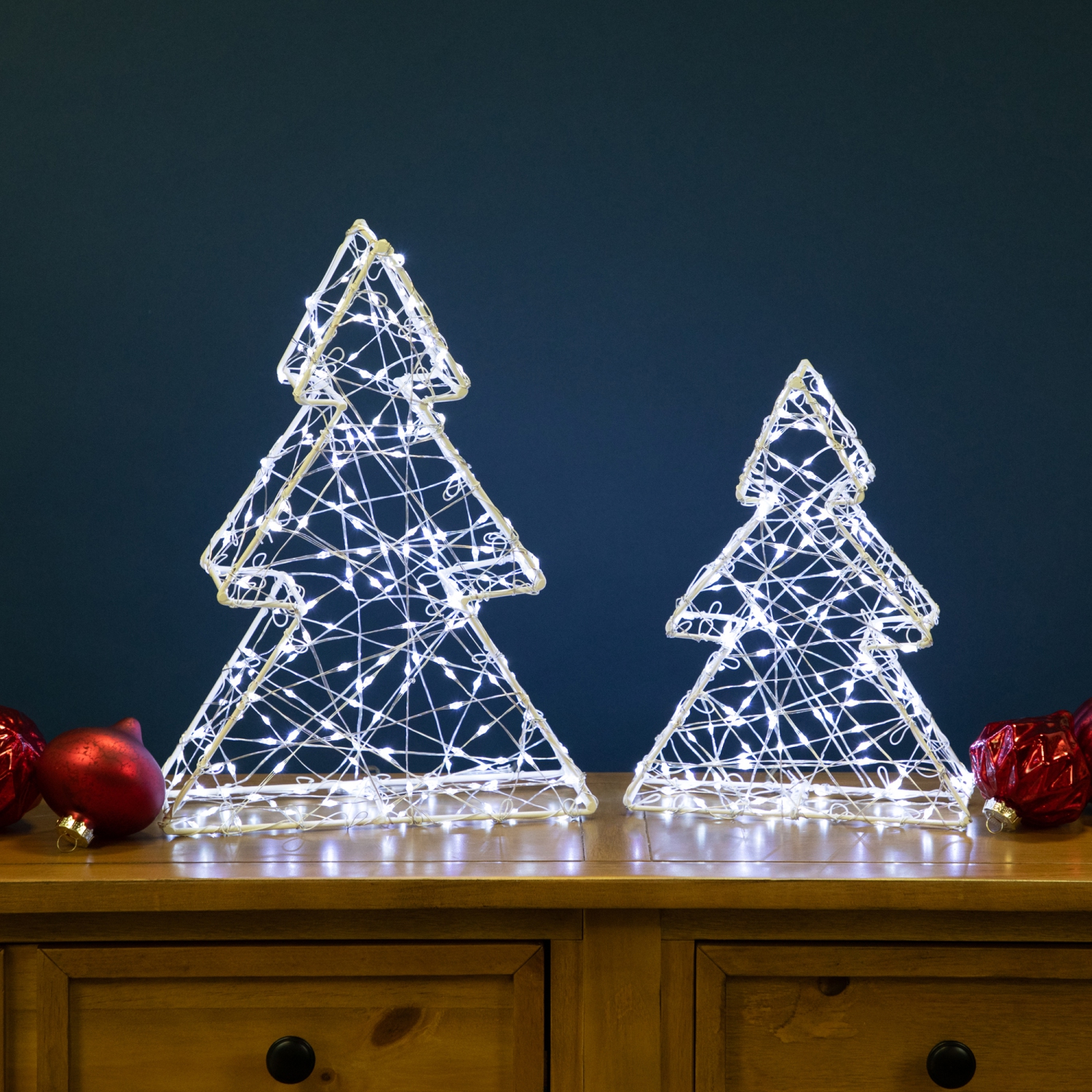 LED Lighted Wire Christmas Tree Decorations - 14" - White - Set of 2