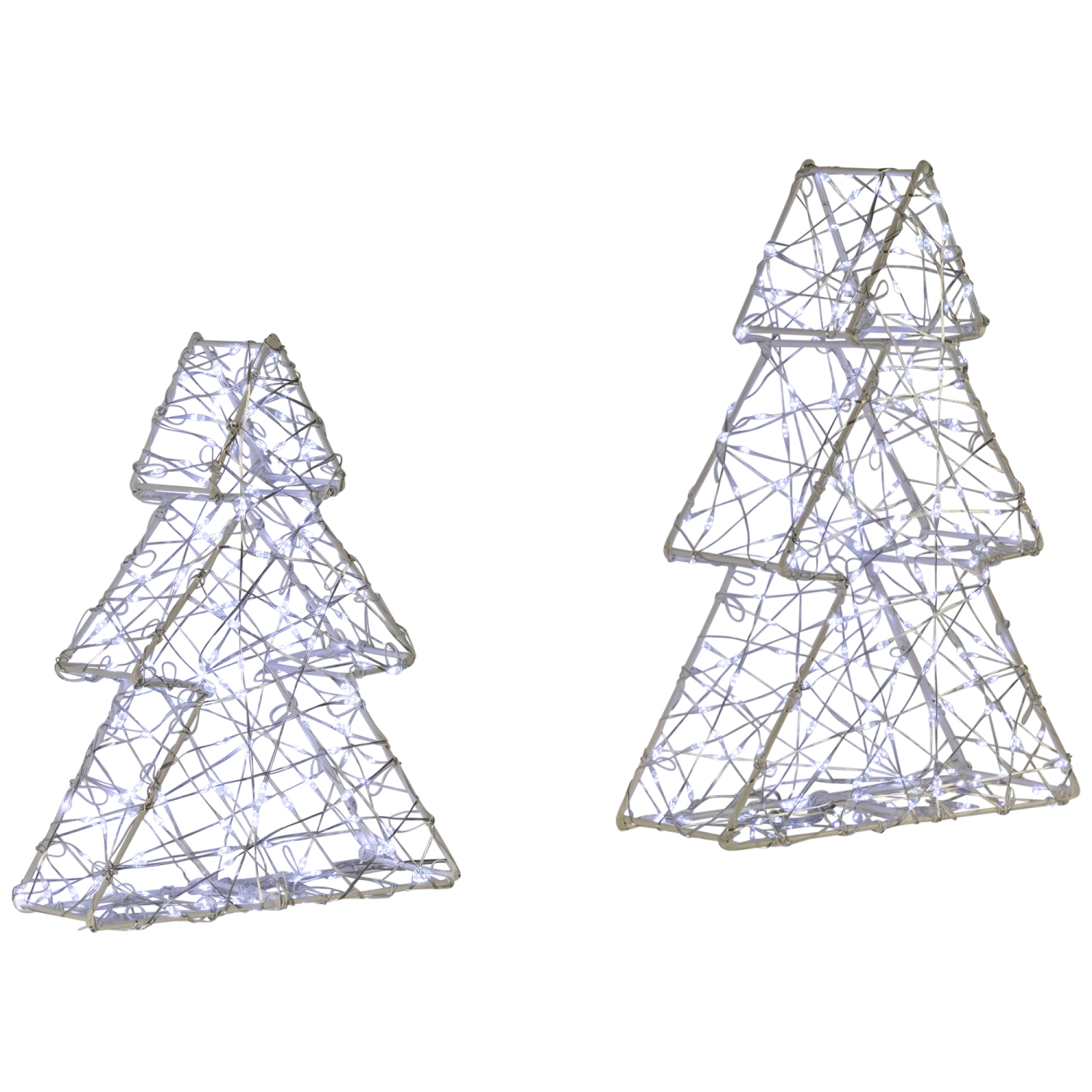 LED Lighted Wire Christmas Tree Decorations - 14" - White - Set of 2