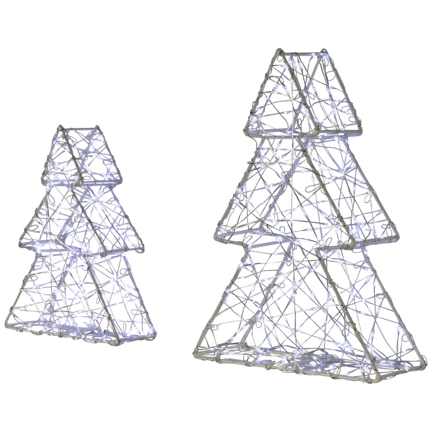LED Lighted Wire Christmas Tree Decorations - 14" - White - Set of 2